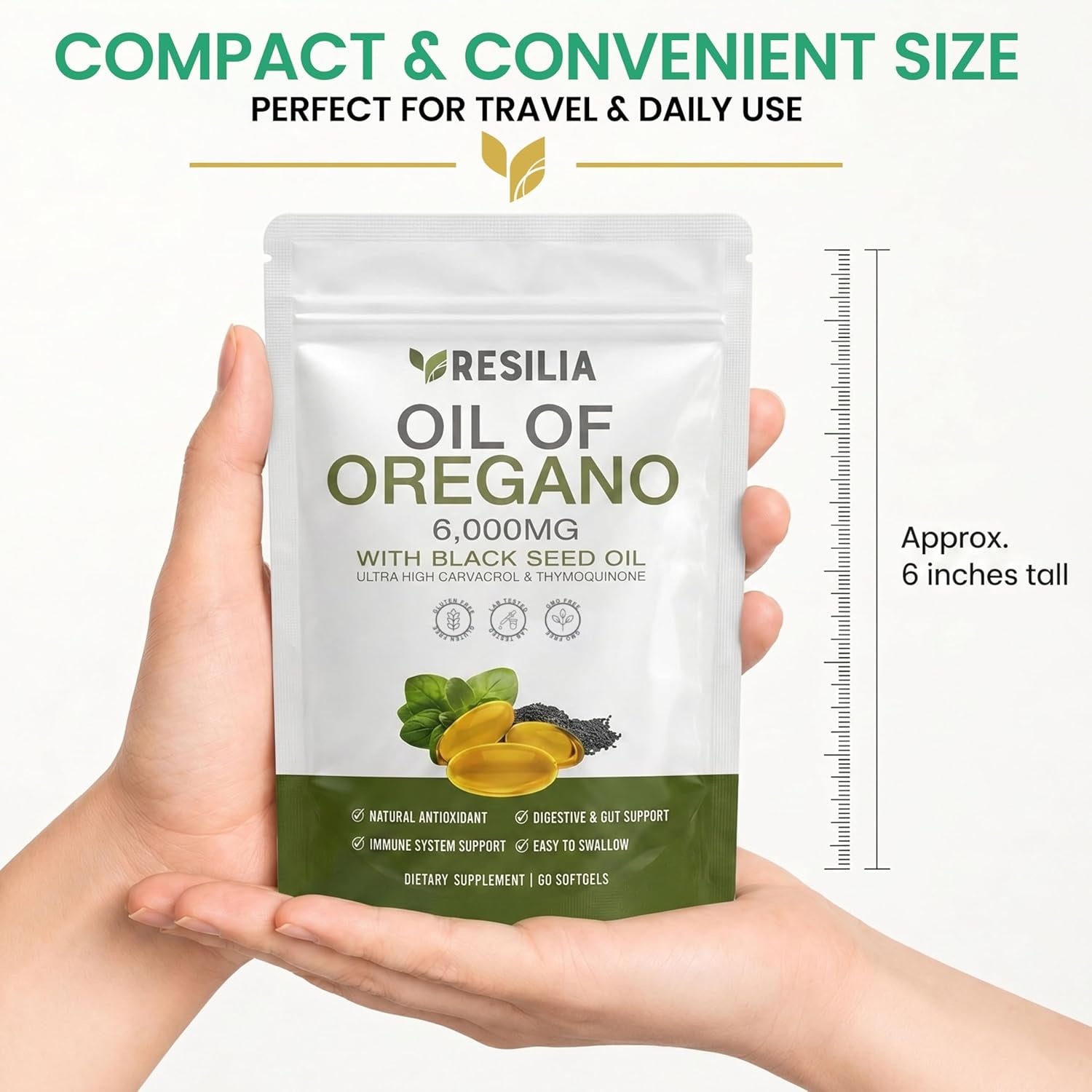 Resilia Black Seed Oil 6000mg & Oregano Oil Softgels – Immune & Digestive Support | Non-GMO Gluten-Free | 60 Softgels
