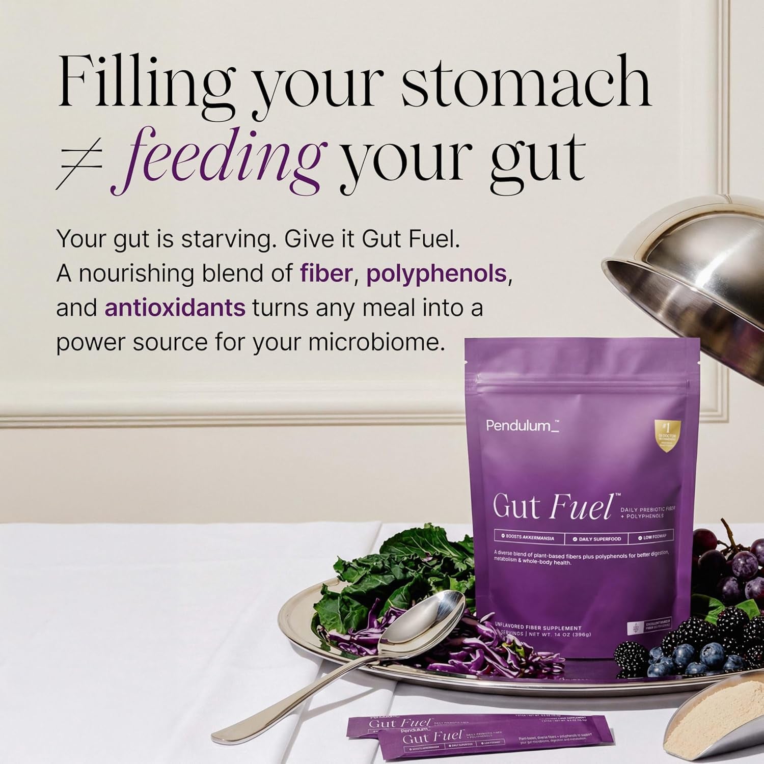 Pendulum Gut Fuel - Fiber + Polyphenol, Prebiotic Blend to Support Digestion, Microbiome Balance, and Help Reduce Hunger for Women and Men - 30 Servings (1 Pack)
