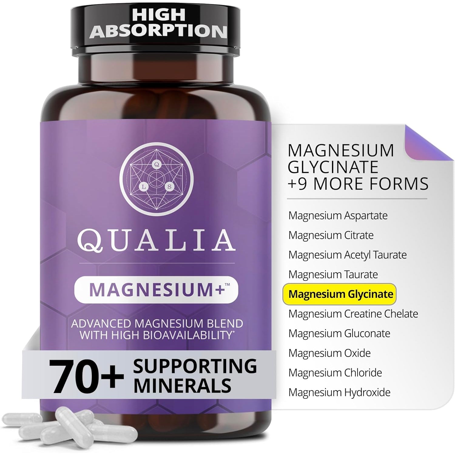 Qualia Magnesium Supplement | 10 Bioavailable Forms, Including Magnesium Glycinate, with 70+ Supporting Minerals, +7 Amino Acids | Doctor-Formulated to Support Sleep, Stress Relief, Heart, Relaxation