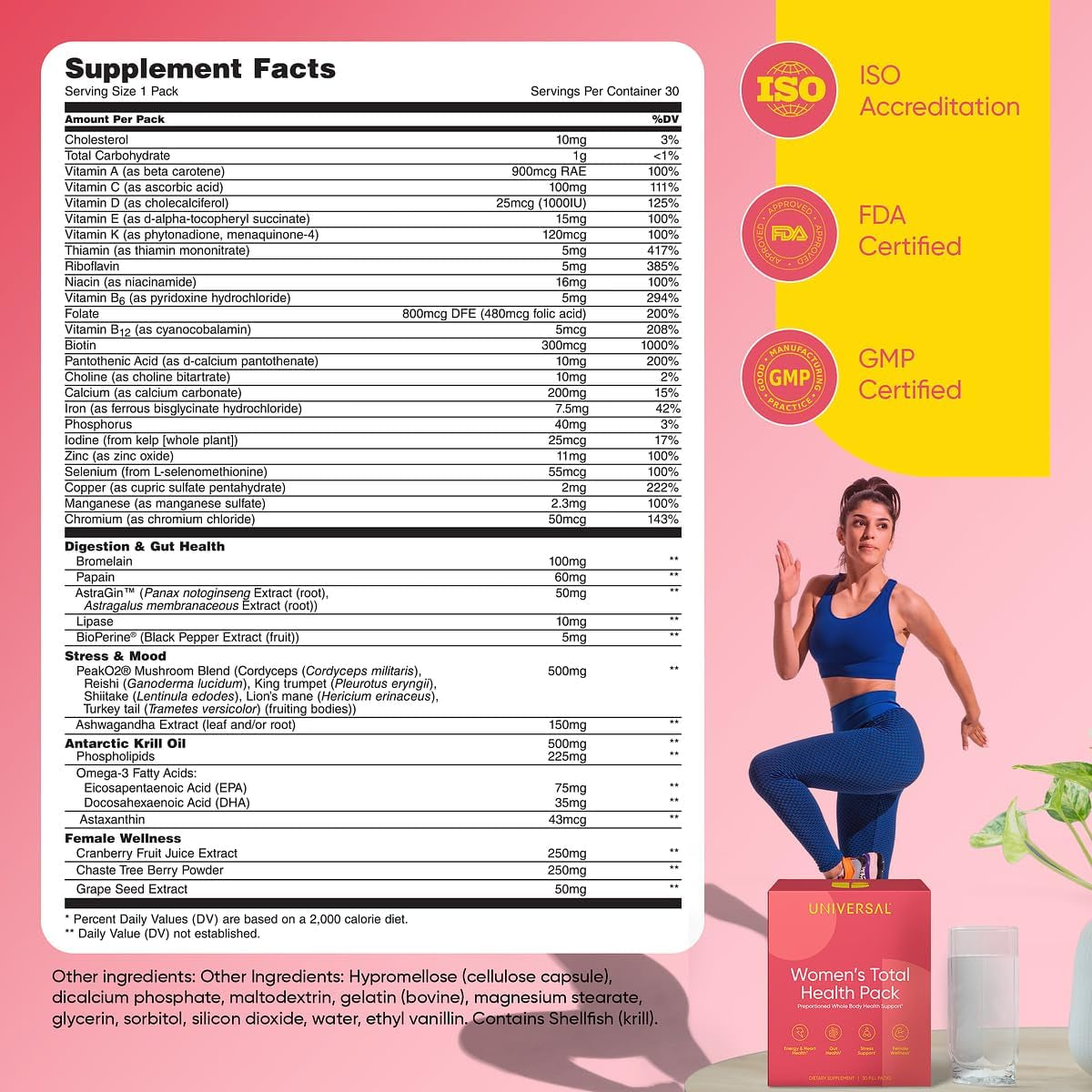 Universal Nutrition Women's Total Health Daily Vitamin Packs – 30 Packets | All-in-One Women's Multivitamin for Energy, Stress, Digestion & Gut Health