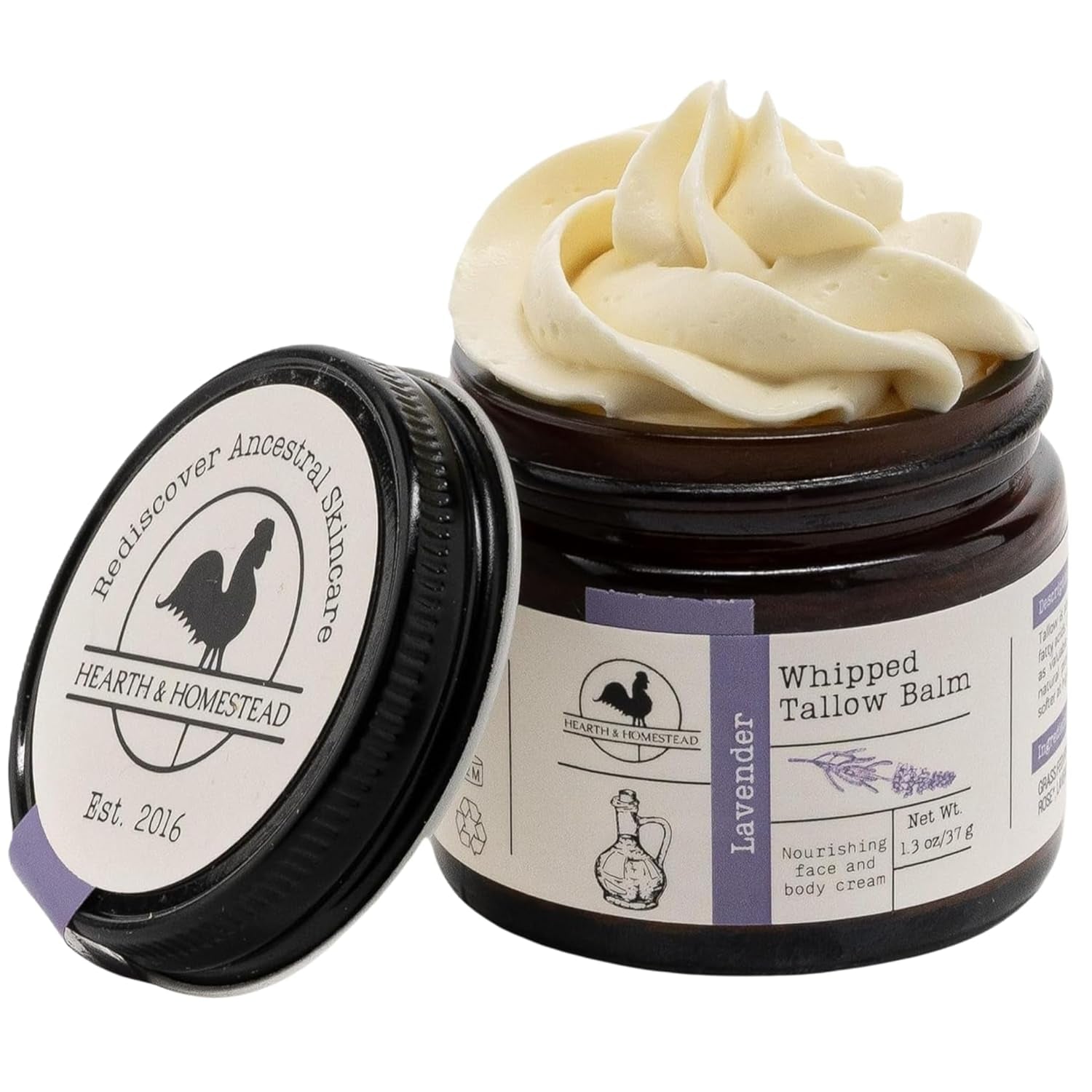 Hearth & Homestead Whipped Grass-Fed Beef Tallow Balm – 37g | Organic Olive Oil, Calendula & Rose | Lavender | Dry Skin, Face & Body Moisturiser