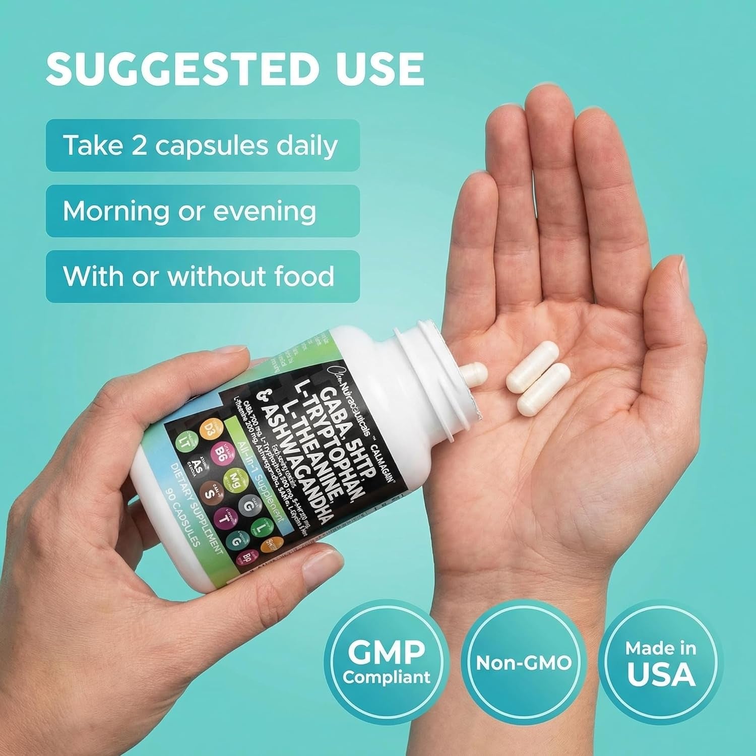Clean Nutraceuticals CALMAGAIN All-in-One Mood & Stress Support – 60 Capsules | Calcium, Magnesium & Advanced Adaptogen Blend | Calm, Sleep & Relaxation