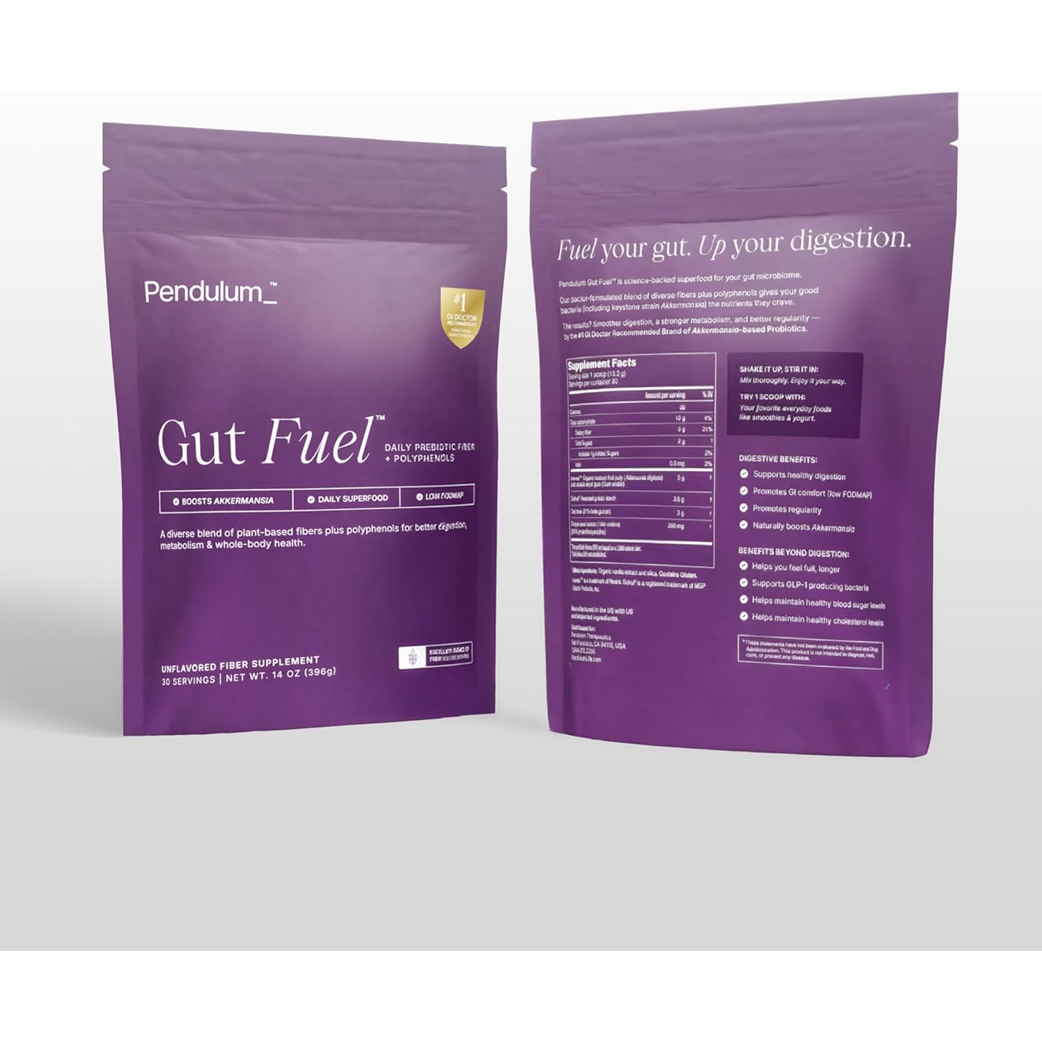 Pendulum Gut Fuel - Fiber + Polyphenol, Prebiotic Blend to Support Digestion, Microbiome Balance, and Help Reduce Hunger for Women and Men - 30 Servings (1 Pack)
