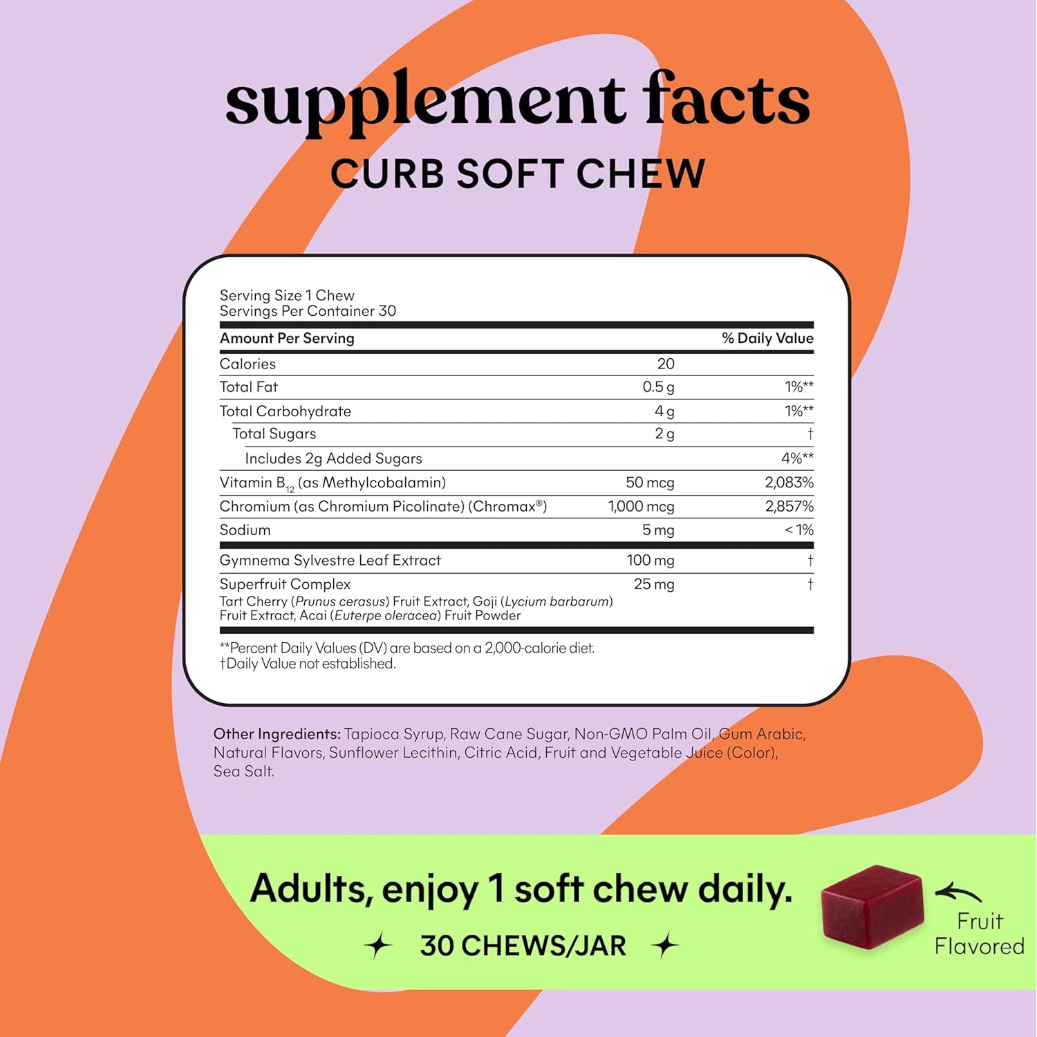 Curb Cravings Soft Chews - Manage Appetite, Support Metabolism & Lean Body W/Clinically Studied Chromium, Gymnema & B12 for Healthy Weight Management, Mixed Berry