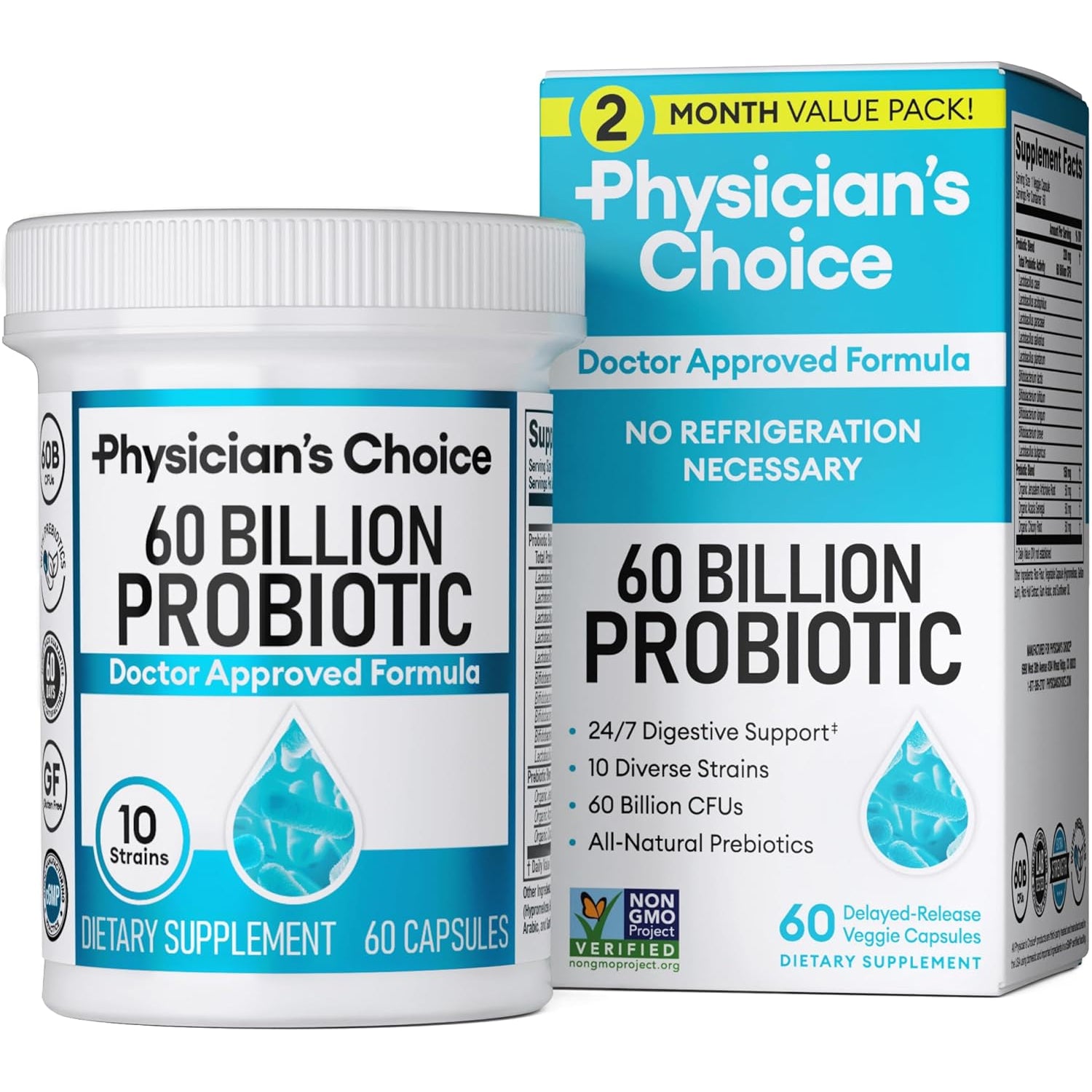 Physician's Choice 60 Billion CFU Probiotic – 10 Strains & Organic Prebiotics for Gut, Digestive & Immune Health | 60 Capsules