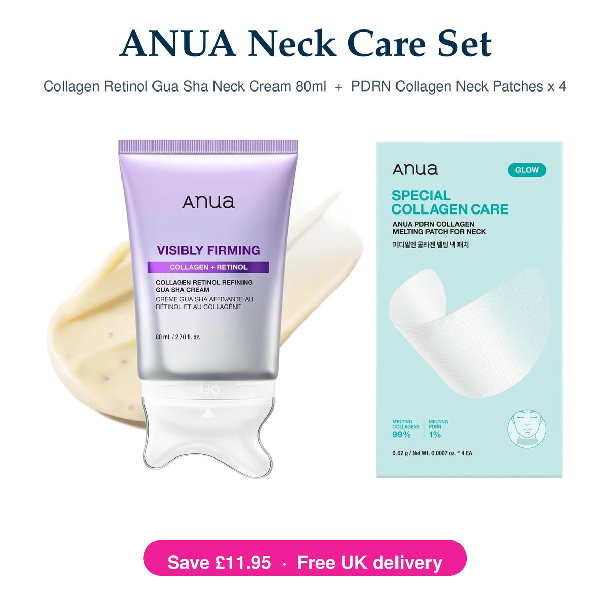 ANUA Neck Care Set – Collagen Retinol Gua Sha Neck Cream 80ml + PDRN Collagen Neck Patches (4)
