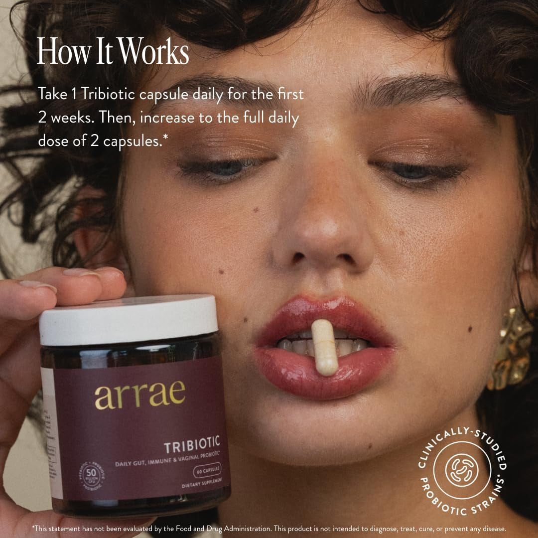 Arrae Tribiotic Women's Probiotic – 60 Capsules | Pre, Pro & Postbiotics | Vaginal pH Balance, Gut, Immune & Feminine Health Support