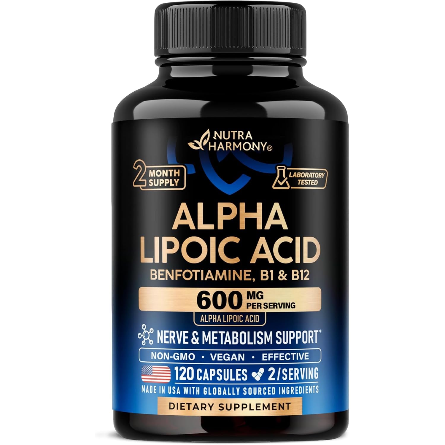 NUTRAHARMONY Alpha Lipoic Acid 600mg & Benfotiamine — 60 Capsules | Antioxidant & Nerve Health Support
