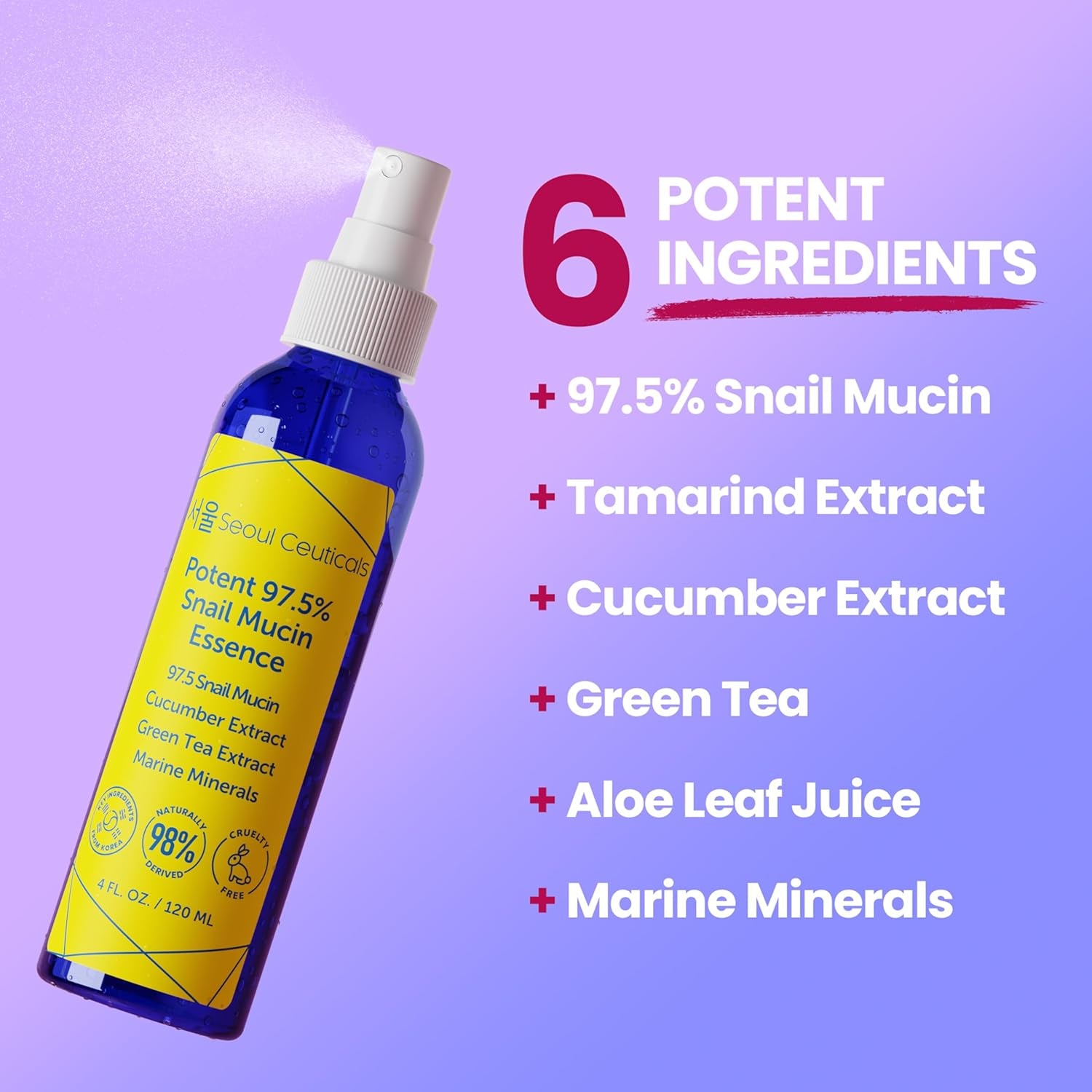 SeoulCeuticals Snail Mucin 97.5% Essence Face Mist – Cucumber, Marine Minerals, Green Tea & Aloe Vera Hydrating Spray | 120ml | K-Beauty