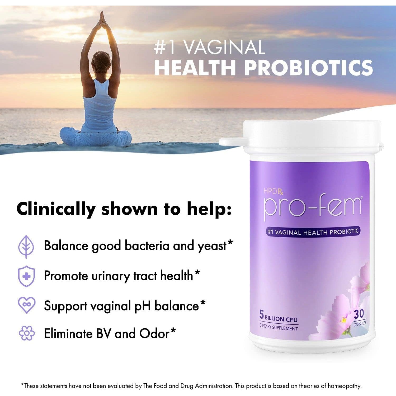 HPD Rx Pro-Fem #1 Vaginal Health Probiotic | Vaginal Probiotics | Clinically Proven to Promote Yeast & PH Balance, Urinary Tract Health | Feminine Probiotics | Works in 7 Days | 30 Capsules | 1 Pack