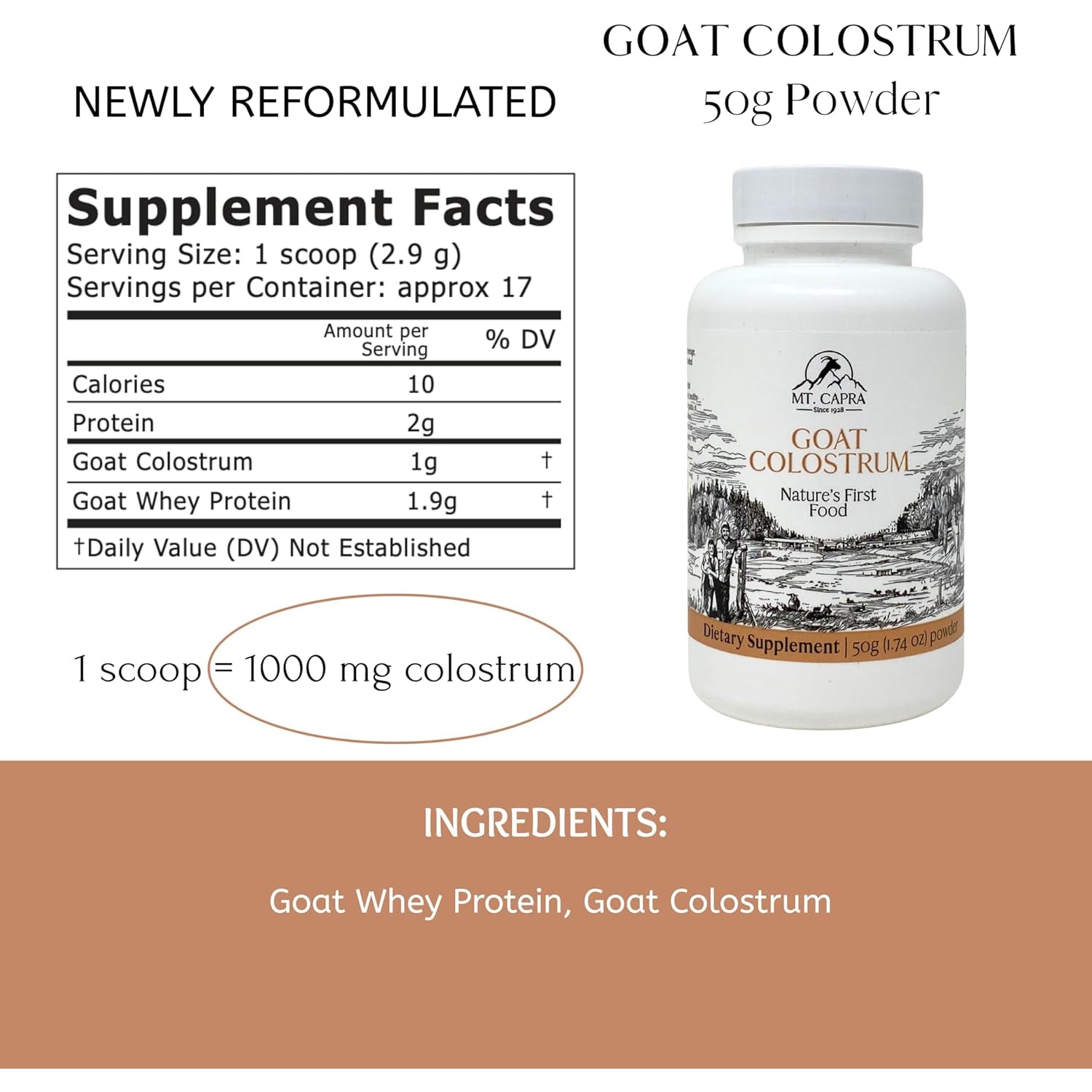 Mt. Capra Grass-Fed Goat Colostrum Powder – 17 Servings | High in Immunoglobulins | Immune System, Gut Health & Athletic Performance Support