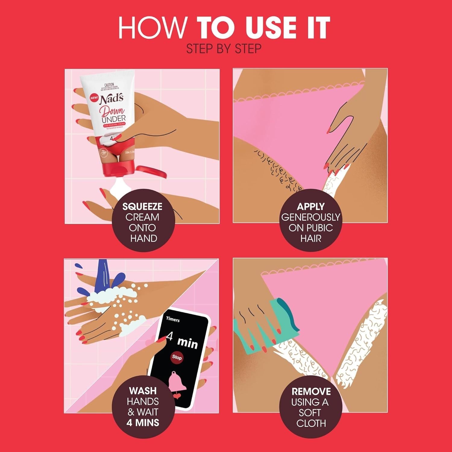 Nad’s Down Under Hair Removal Cream – 150ml | Gentle & Painless Intimate Hair Removal