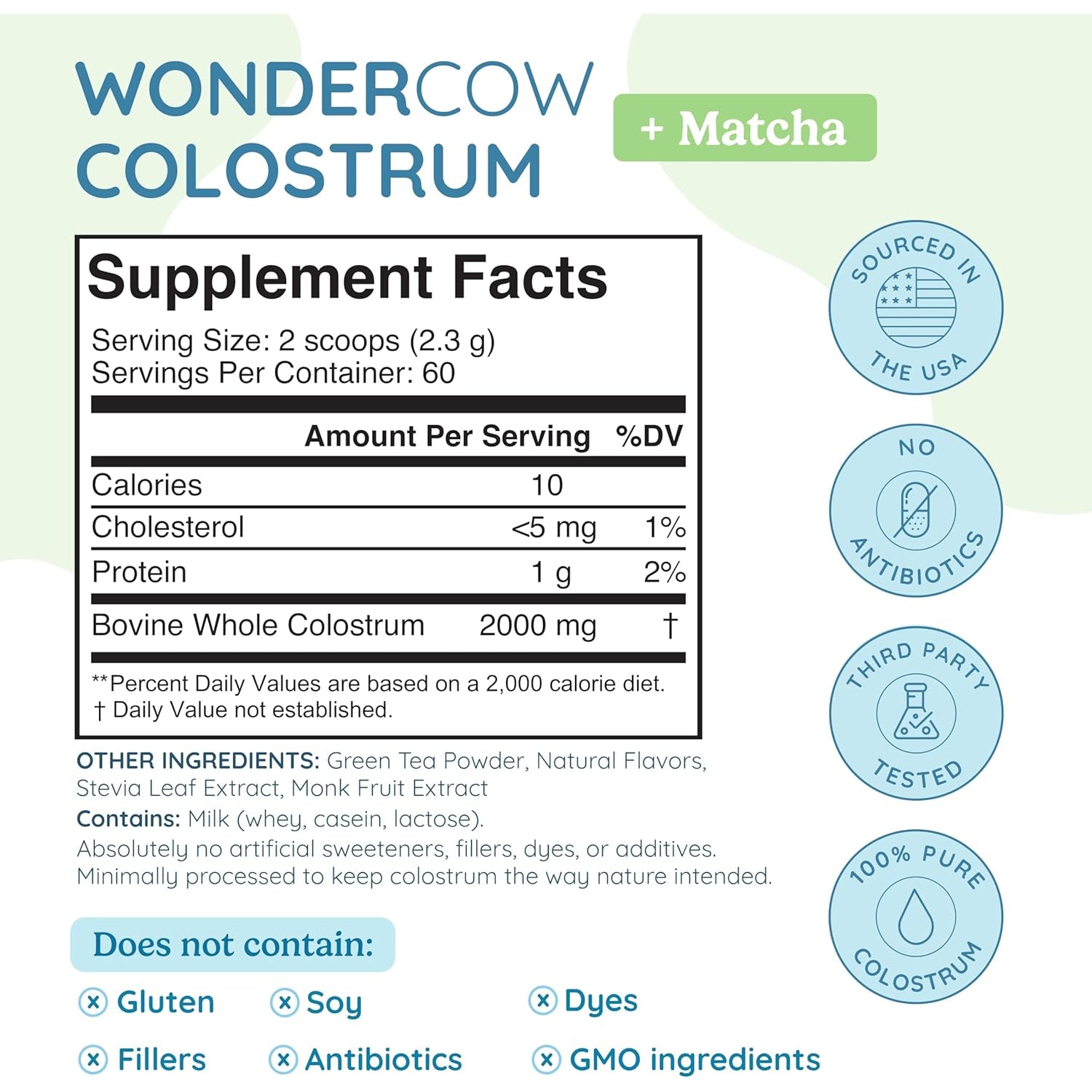 WONDERCOW Bovine Colostrum Powder – 60 Servings | Natural IgG, Matcha & Immune Support | Gut Health & Whole-Body Wellness Superfood