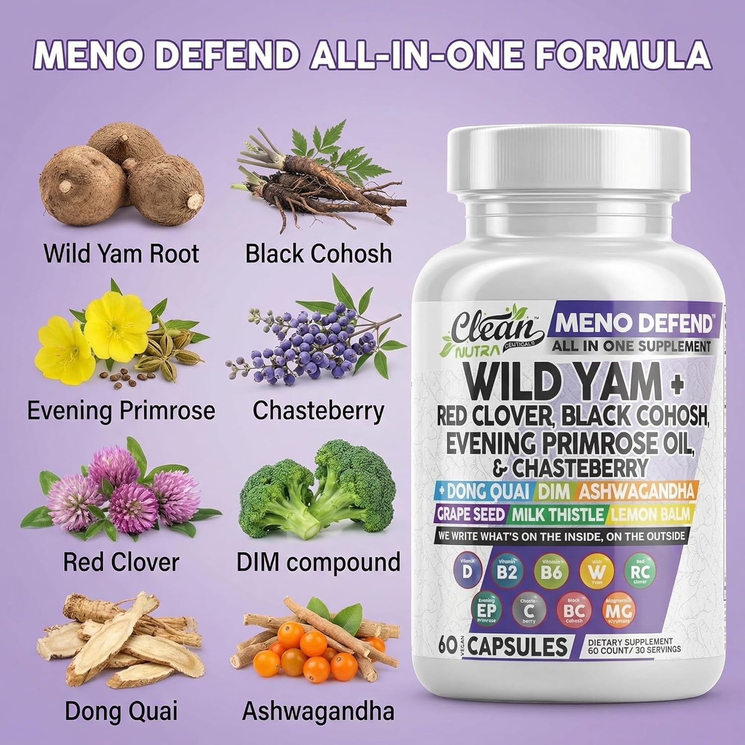 Clean Nutraceuticals Women's Hormone Balance Complex – 60 Capsules | Wild Yam, Black Cohosh, Dong Quai, DIM & Ashwagandha | Menopause & Hormonal Wellness Support