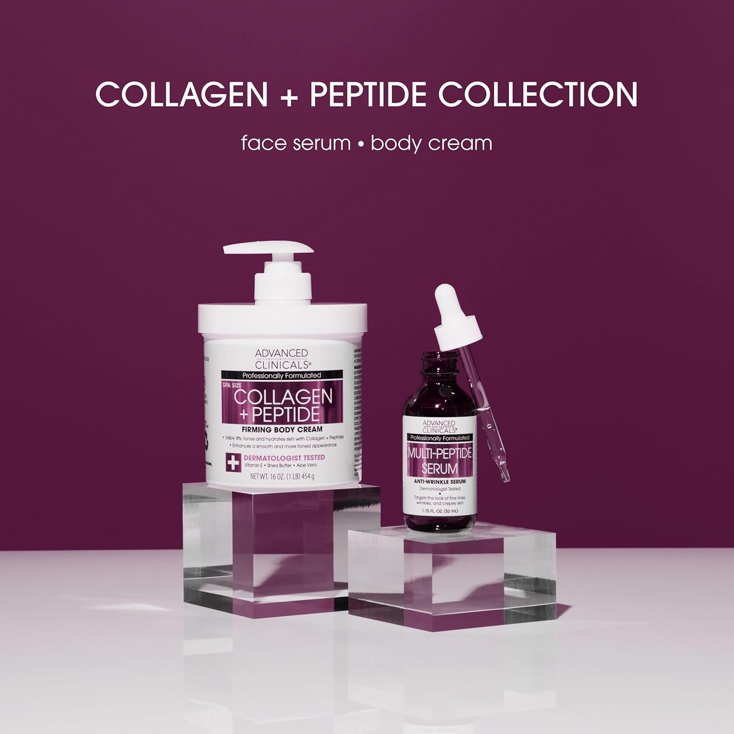 Advanced Clinicals Multi Peptides Serum for Face | Visible anti Aging Hydrating Collagen Peptide Facial Serum with Vitamin E Helps Improve Look of Wrinkles, Puffiness, & Uneven Skin Tone, 1.75 Fl Oz