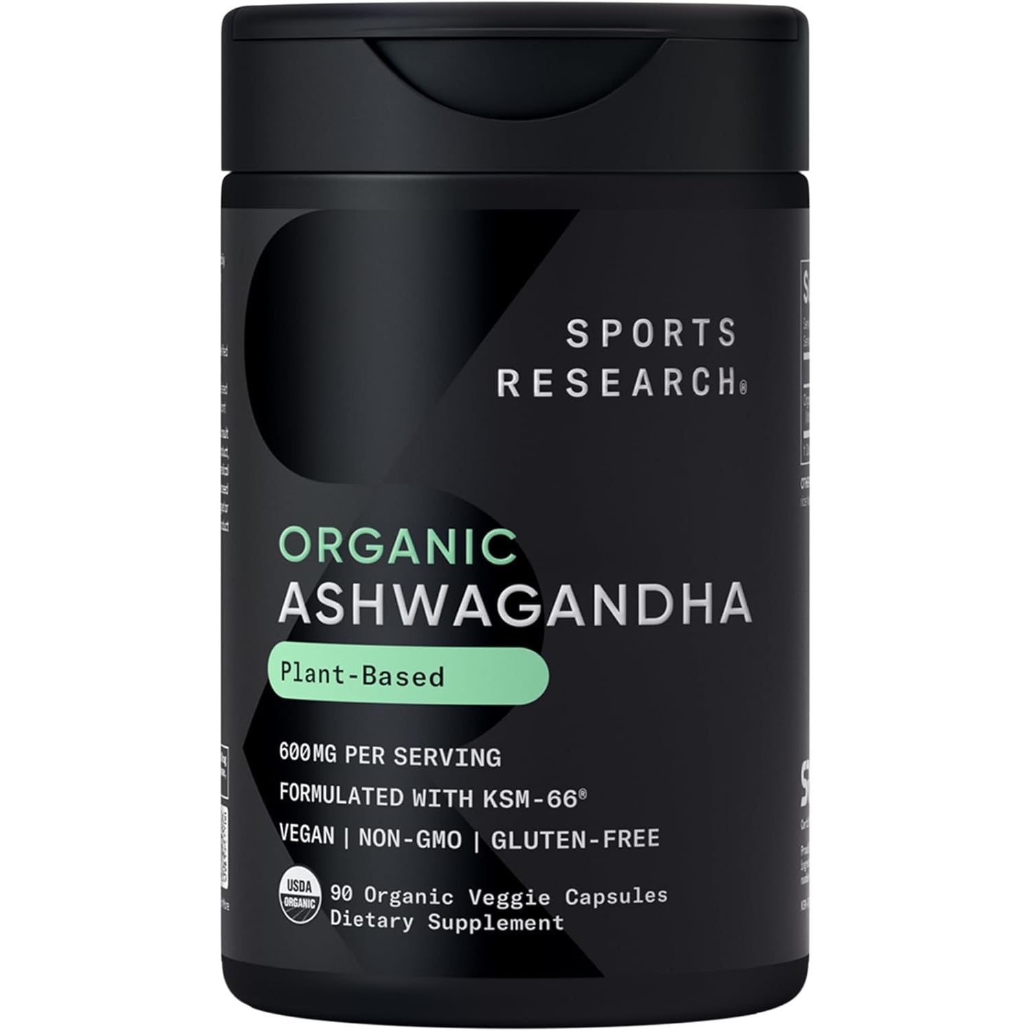 Sports Research® Organic Ashwagandha – Adaptogen for Relaxation, Calm & Sleep Support – Made with Organic KSM-66® – 600 Mg – Non-Gmo Verified, Gluten-Free, Certified Vegan – 90 Veggie Capsules