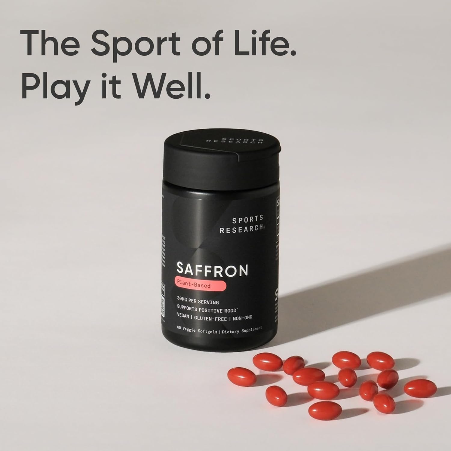 Sports Research® Pure Saffron Supplement, 30 Mg - Mood & Stress Support - Made W/Affron® Saffron Extract - Vegan Certified · Non-Gmo · Gluten Free – 60 Veggie Softgels