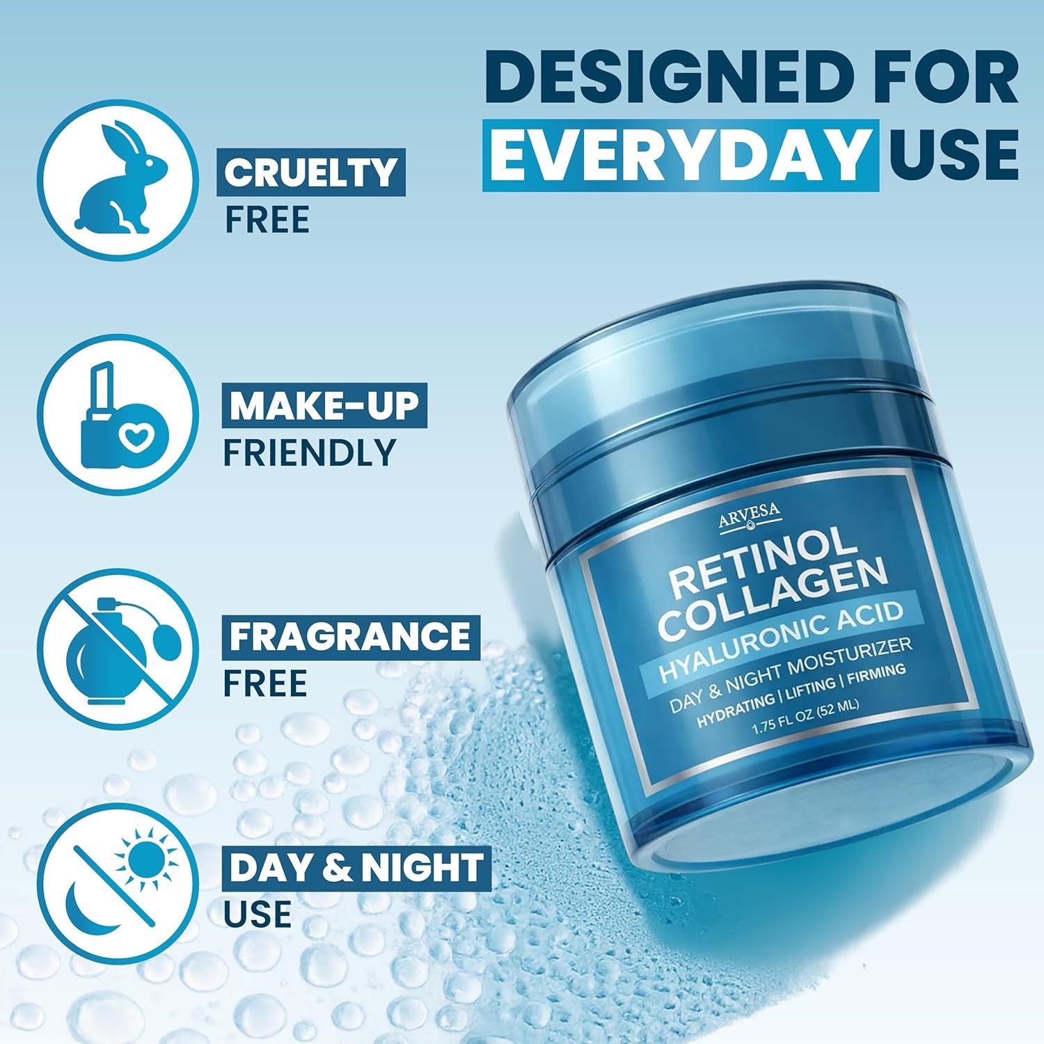 Retinol Cream for Face - Anti-Aging Moisturizer Wrinkle Cream with Collagen & Hyaluronic Acid - Face & Neck Moisturizer for Firming, Hydration & Smooth Skin - Day & Night Skin Care for Women & Men