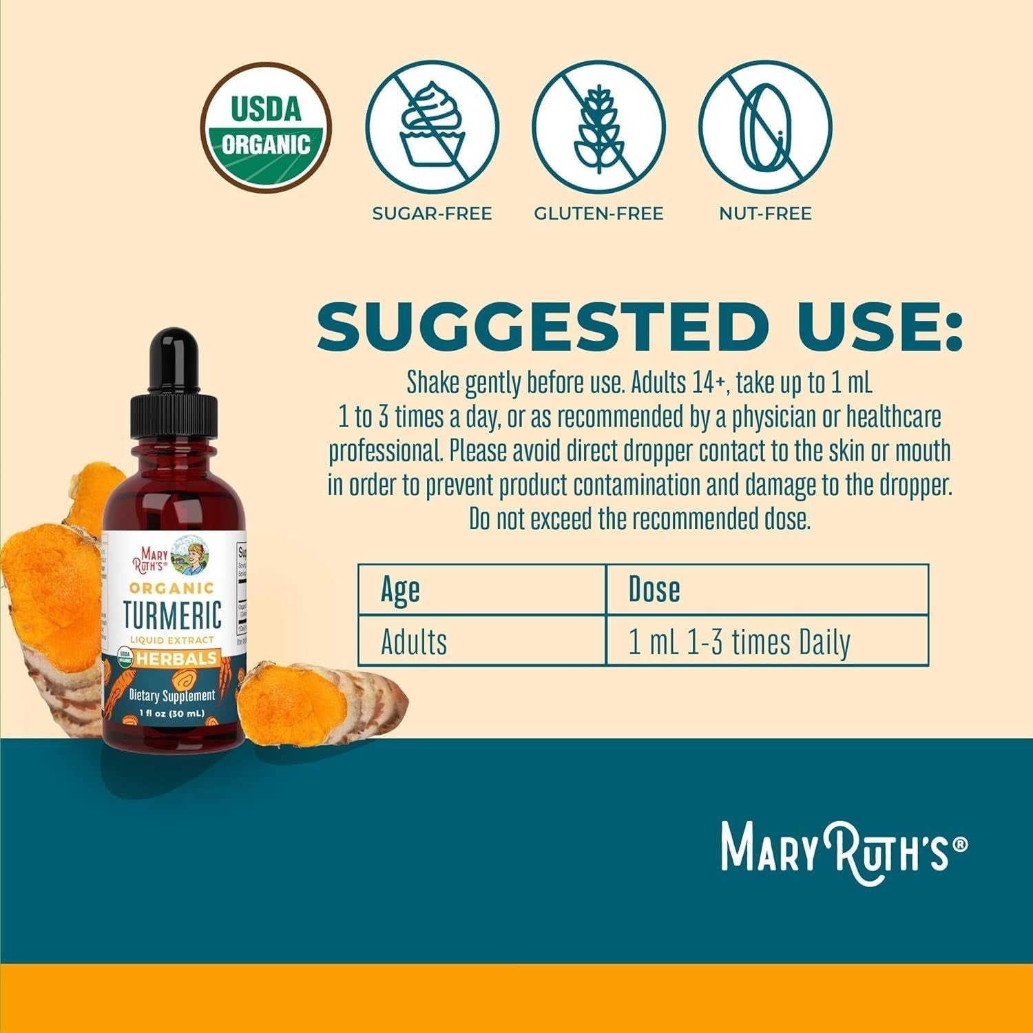 MaryRuth Organics Turmeric Liquid Extract – 30ml | Herbal Support for Immunity, Joints & Brain Health