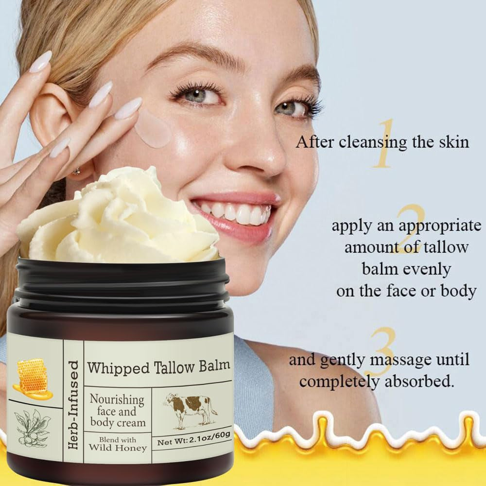 URQT Organic Grass-Fed Whipped Beef Tallow & Honey Balm – Face & Body | Deep Hydration | Natural Skin Care for Soft & Supple Skin