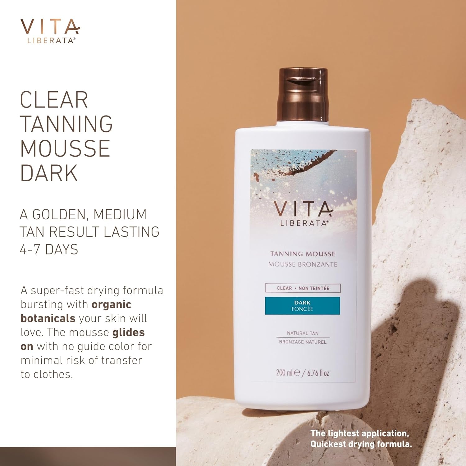 Vita Liberata Clear Self Tanner Mousse - Dark, Lightweight & Fast Drying Formula, Untinted for Minimal Transfer, Lasting Tan, Formulated with Organic Aloe Vera & Hyaluronic Acid, 6.76 Fl Oz