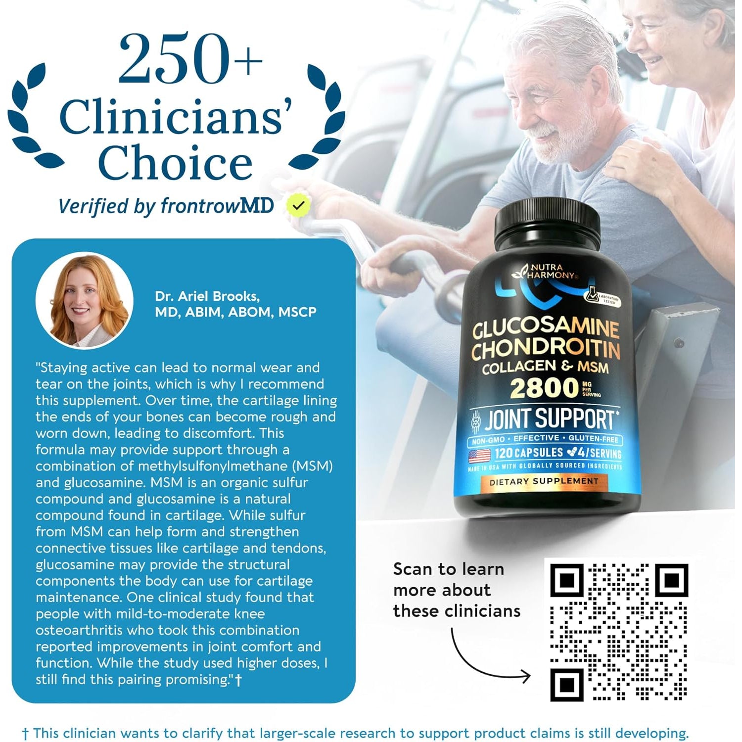NUTRAHARMONY Glucosamine, Chondroitin & Collagen Complex — 120 Capsules | Joint Flexibility, Comfort & Mobility Support