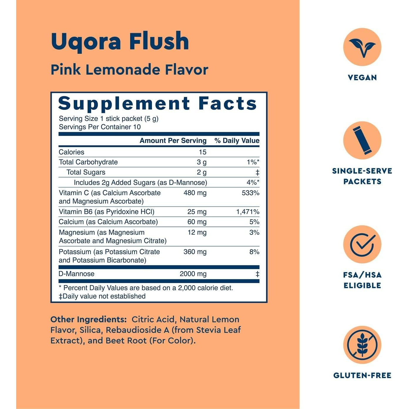 Uqora Flush - Urinary Tract* with D-Mannose - Pink Lemonade Flavor - 10 Packets