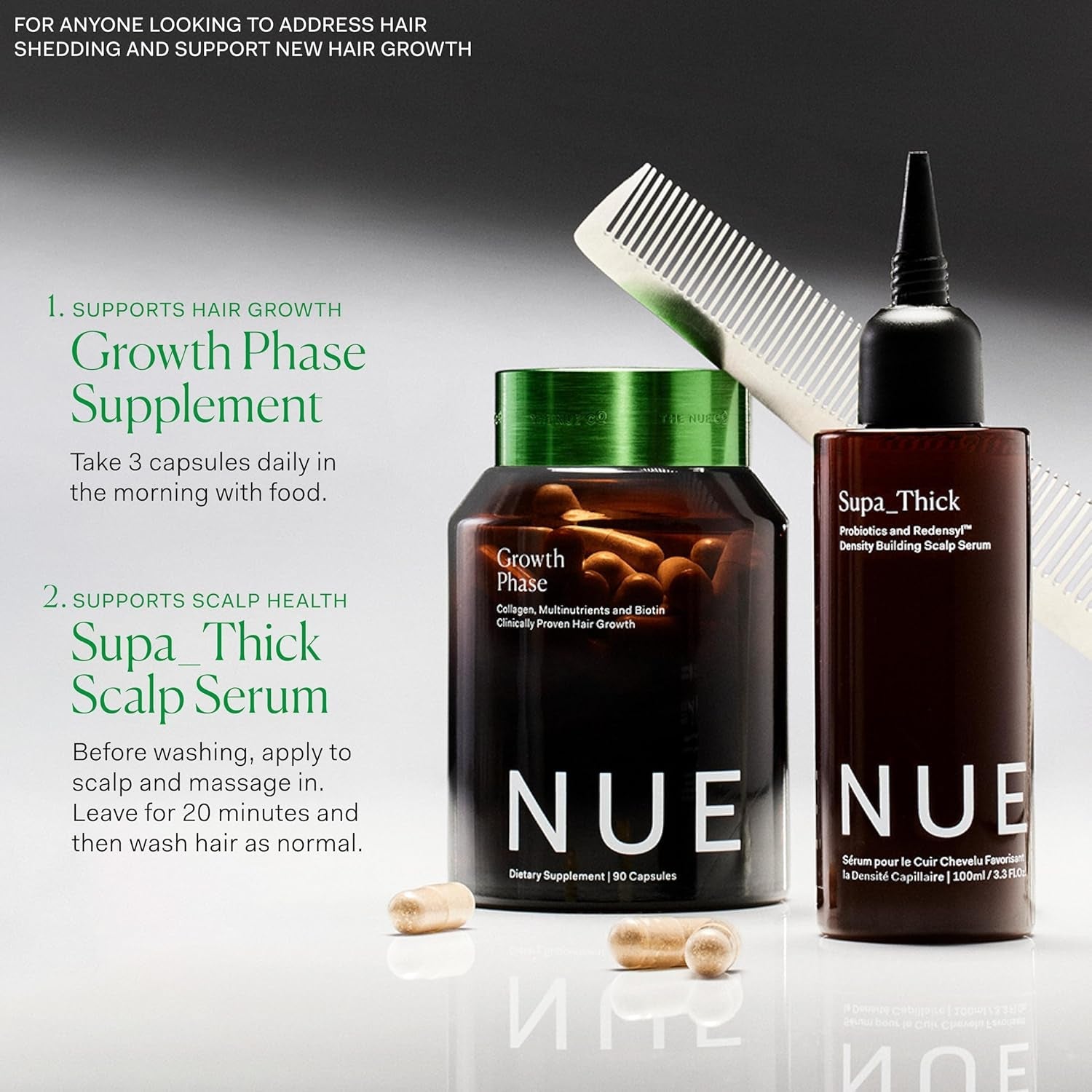 The Nue Co SUPA_THICK Probiotics + Redensyl™ Scalp Serum – 100ml | Boost Density, Soothe Scalp, Promote Hair Growth