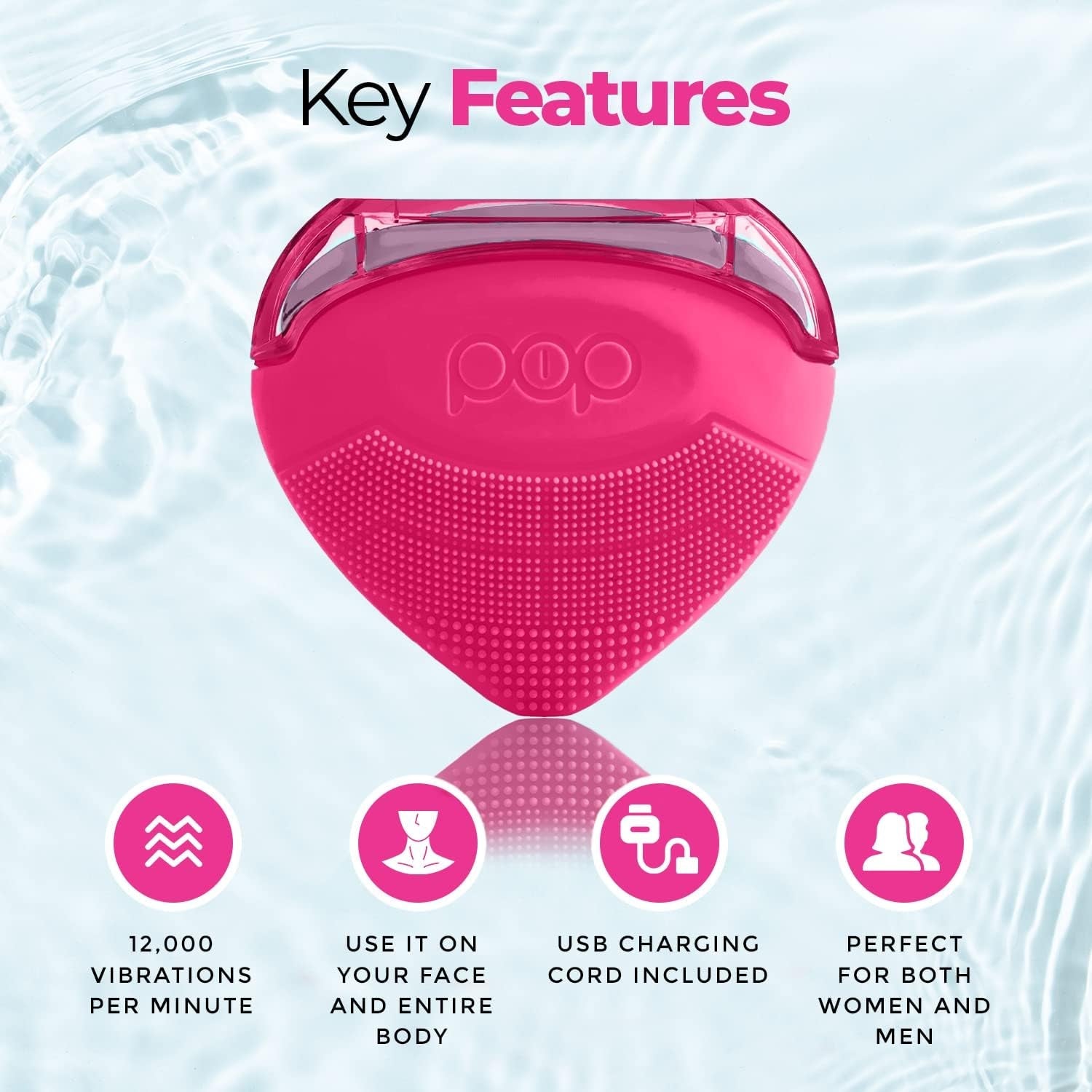 Pop Sonic Strawberry 3-in-1 Skin Exfoliating Cleanser – Pink | Cleanse, Massage & Exfoliate with 12,000 Vibrations/Min
