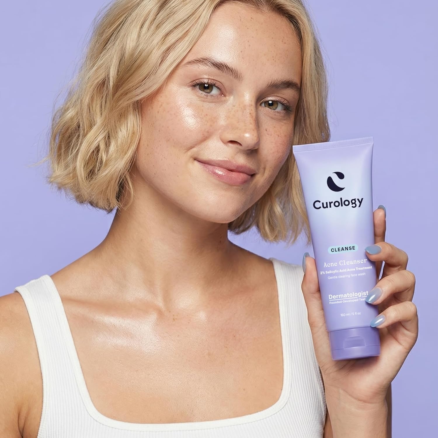 Curology 2% Salicylic Acid Face Wash for Acne Prone Skin, Cleanser with Lactic Acid, Niacinamide and Glycerin, Fragrance Free Daily Facial Cleanser, 150Ml