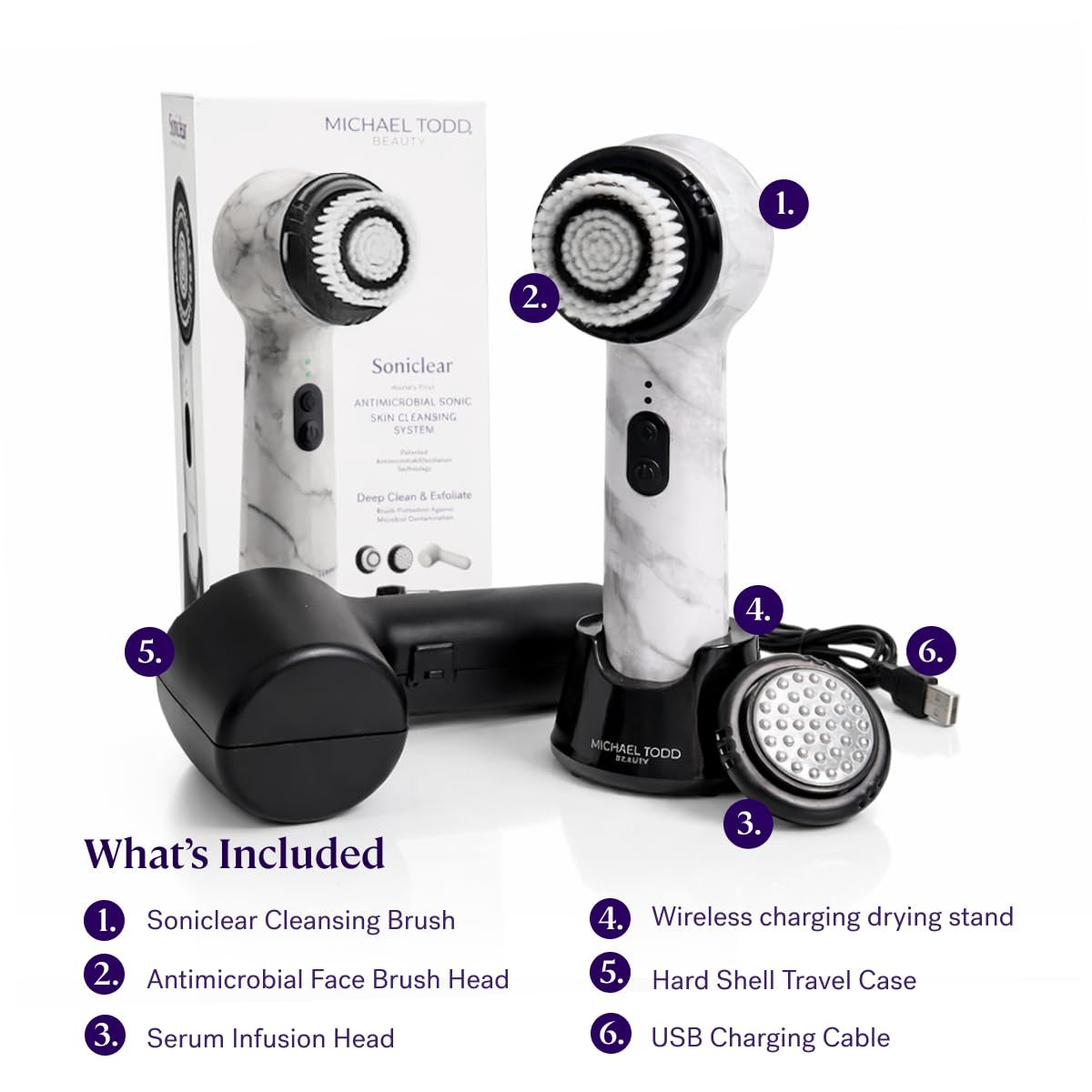 Michael Todd Beauty Soniclear Allure 2026 Reader’S Choice Award Winner Facial Cleansing + Exfoliation Brush System with Antimicrobial Protected Bristles, 4 Speeds, Serum Infusion Head + Travel Case