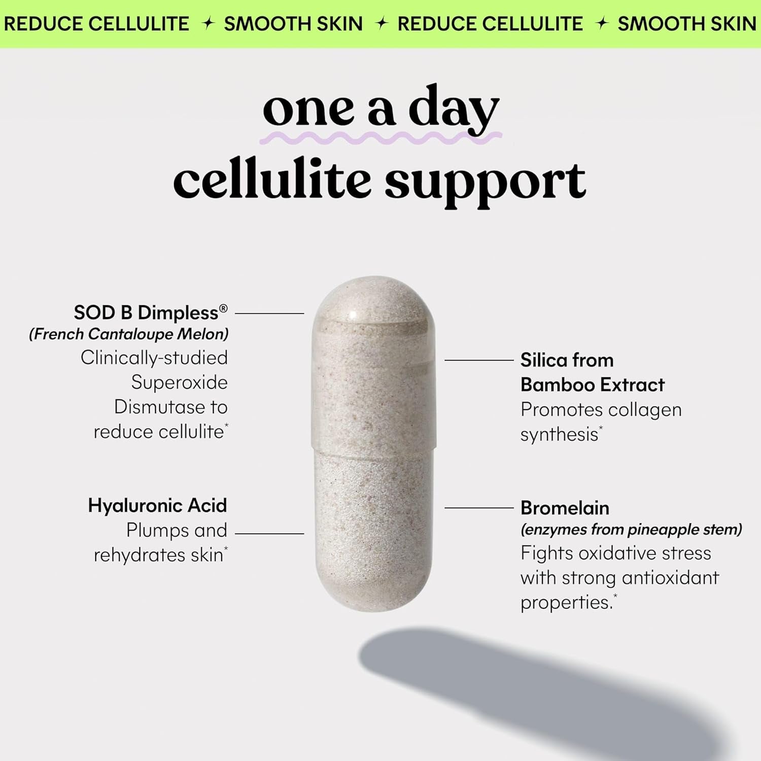 Smooth anti Cellulite Capsules for Women, Smooth Legs & Thighs, Reduce Cellulite & Crepey Skin W/Clinically Studied SOD & Silica (1 Month Supply 30 Ct)