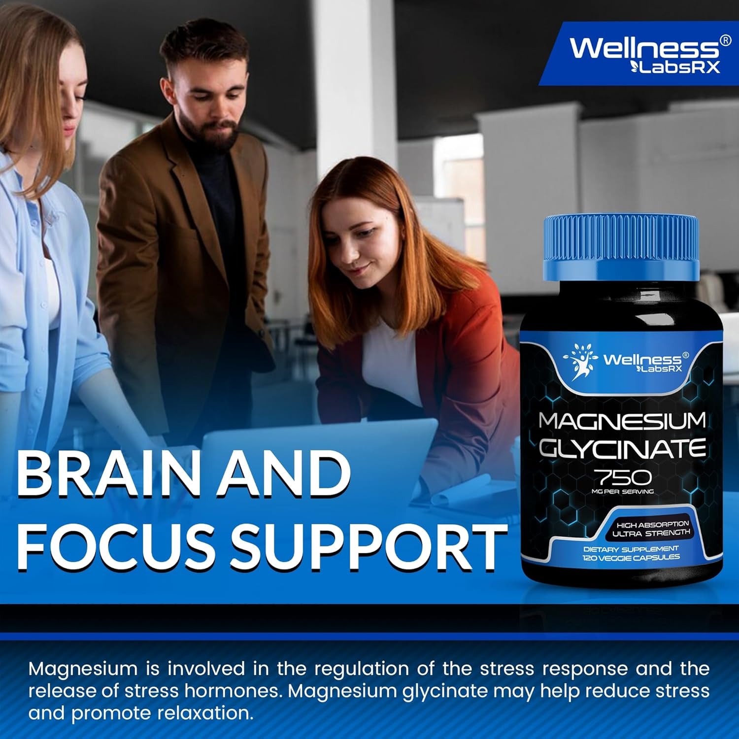 Magnesium Glycinate 750Mg | High Absorption Chelated Calm Support for Women and Men - Glicinato De Magnesio, Magnesium Chelate Supplement for Heart Health, Sleep Support - 120 Count