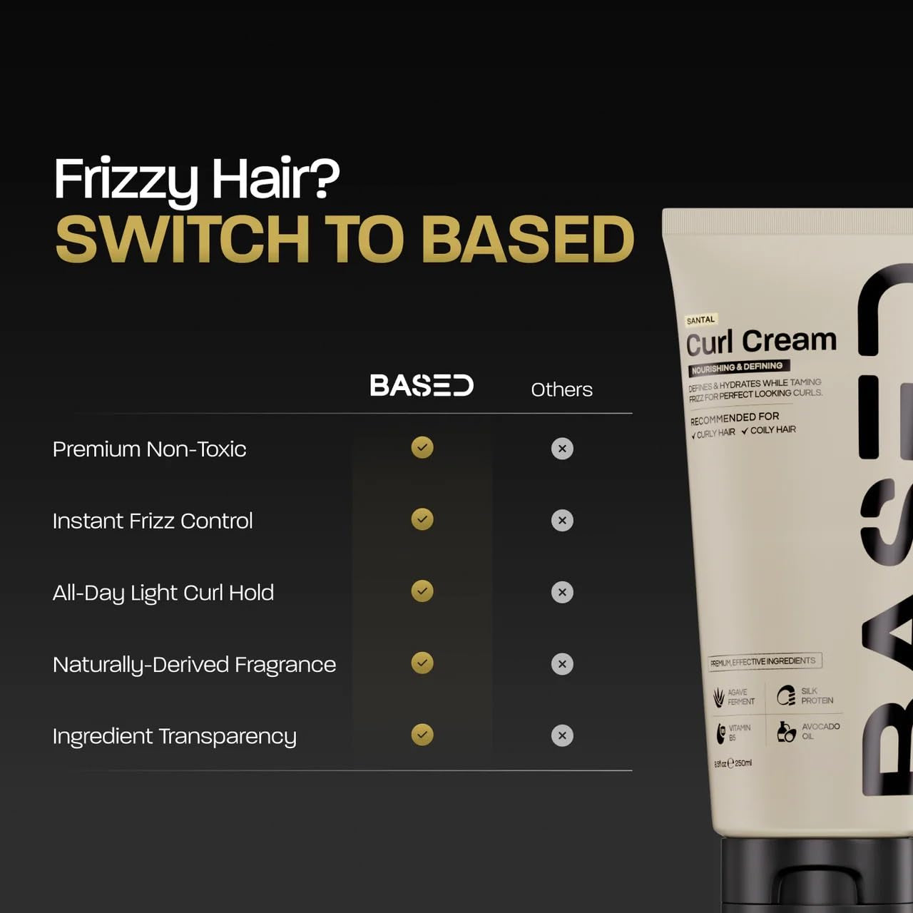 BASED Curl Defining Cream for Men – 241g | Agave, Silk Protein & Castor Oil | Medium Hold | Hydrating & Nourishing | No Harsh Chemicals