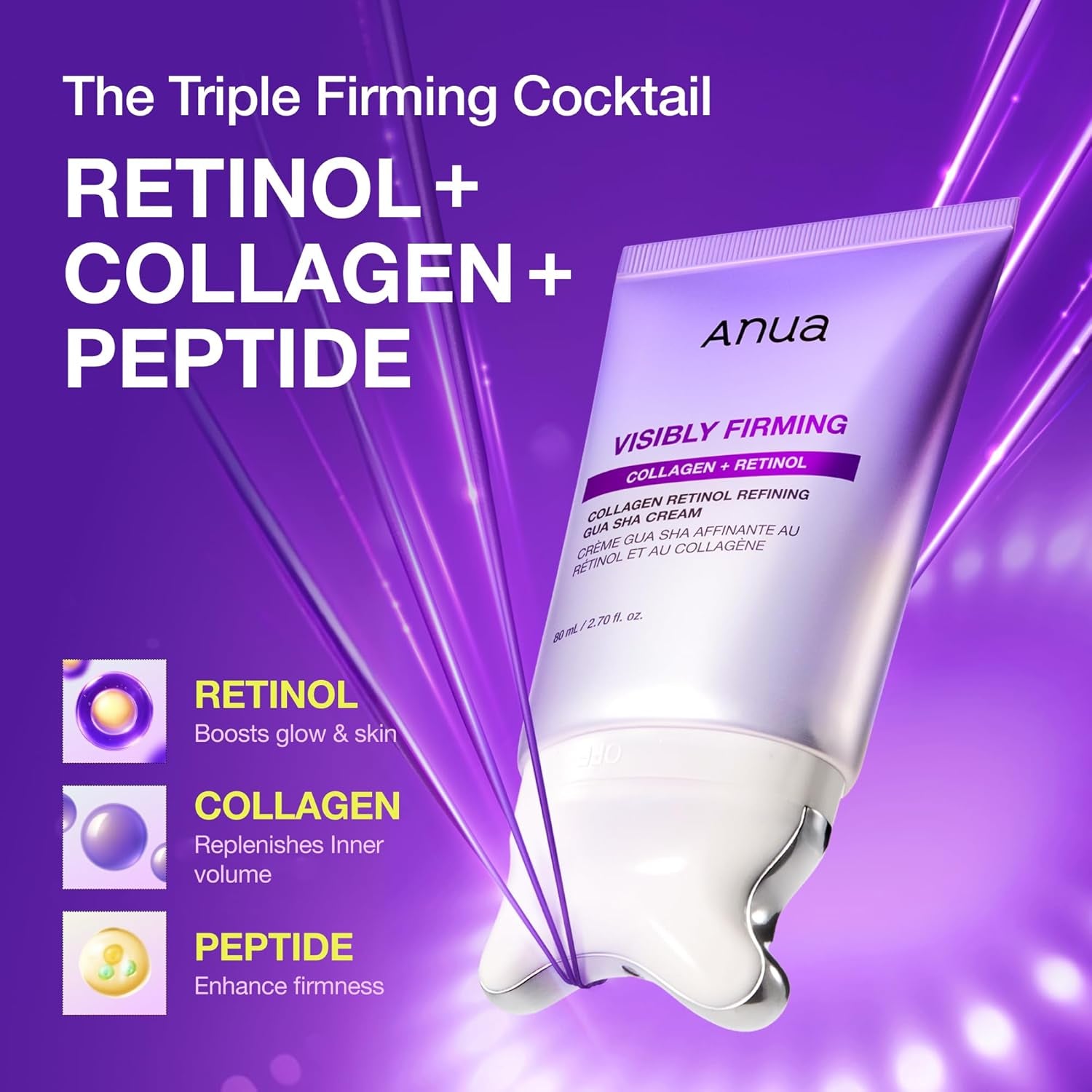 ANUA Collagen Retinol Refining Gua Sha Cream, Neck Cream for Lifting & Firming, Jawline to Décolleté, Daily Moisturizer, Fine Line Care, Neck Massager, Korean Skin Care, 2.7Fl.Oz
