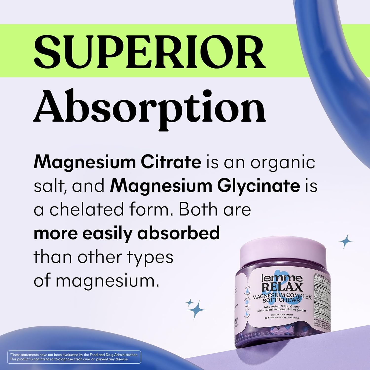 Relax Soft Chews with Magnesium Glycinate & Citrate, KSM-66 Ashwagandha + L-Theanine to Support Stress Relief, Cortisol Levels, Mood & Healthy Sleep Cycles, Blackberry Lemonade (30 Chews)