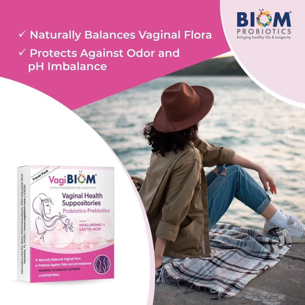 VagiBiom Vaginal Health Suppositories – 2 Suppositories (Travel Pack) | Probiotic pH Balance & Odor Control
