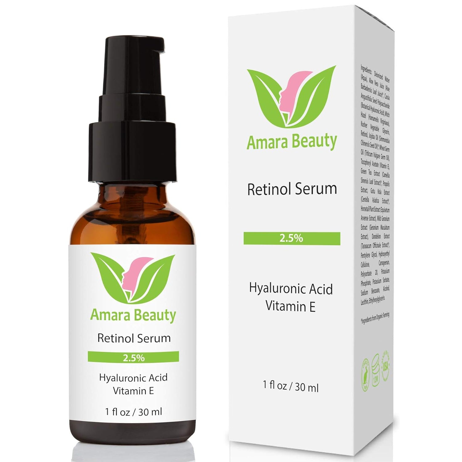 Retinol Serum 2.5% with Hyaluronic Acid & Vitamin E, 1 Fl. Oz.