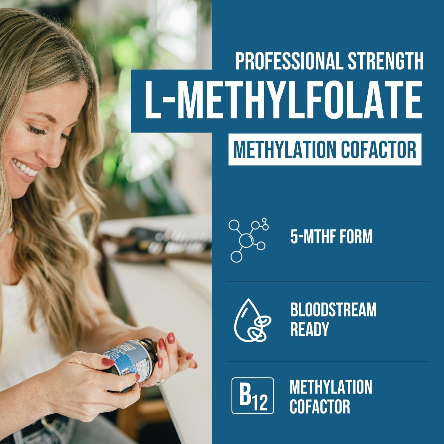 L Methyl Folate 15Mg plus Methyl B12 Cofactor – High Potency, Active 5-MTHF Form - Supports Mood, Methylation, Cognition – Bioactive Forms of Vitamin B9 & B12 (60 Capsules – 60 Servings)