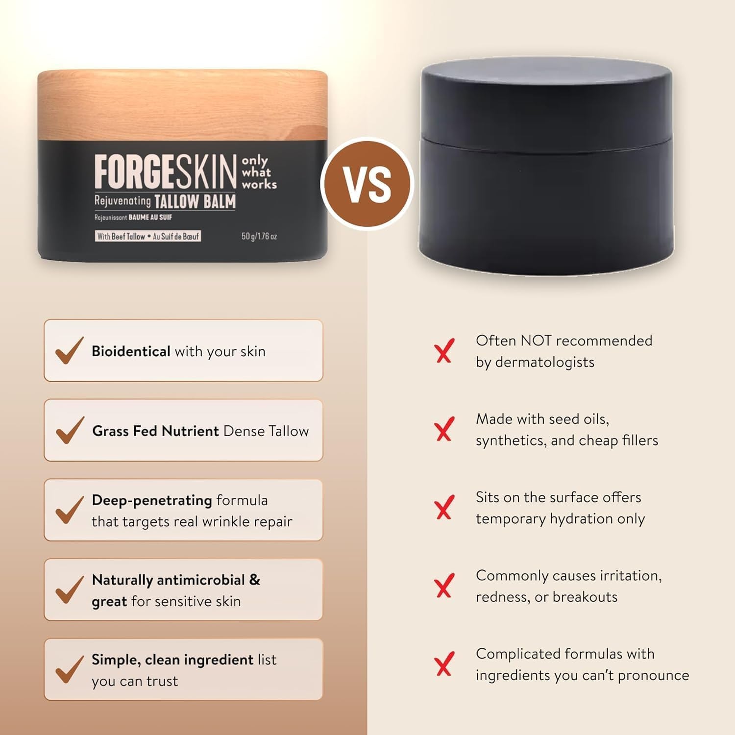 Forge Skin Wrinkle Defence Beef Tallow Balm for Men – 48g | Grass-Fed Tallow & Essential Oils | Face & Body Anti-Ageing Hydration Cream