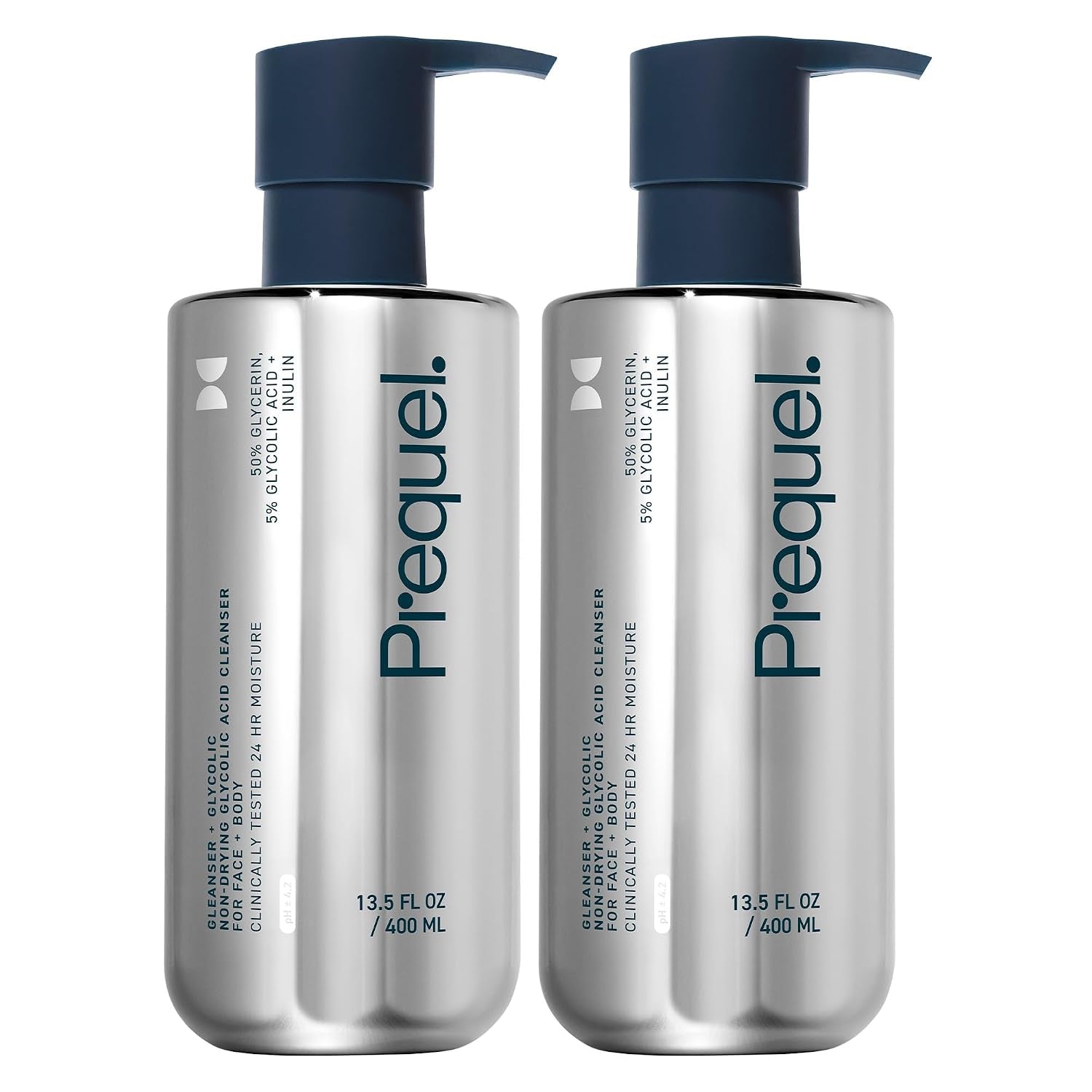 Prequel Glycolic Cleanser | 50% Glycerin Face + Body Wash, 13.5Oz 2-Pack | Unscented Glycolic Acid Face Wash with 50% Glycerin for Face and Body Cleansing, Leaving Skin Hydrated-Feeling after Rinse