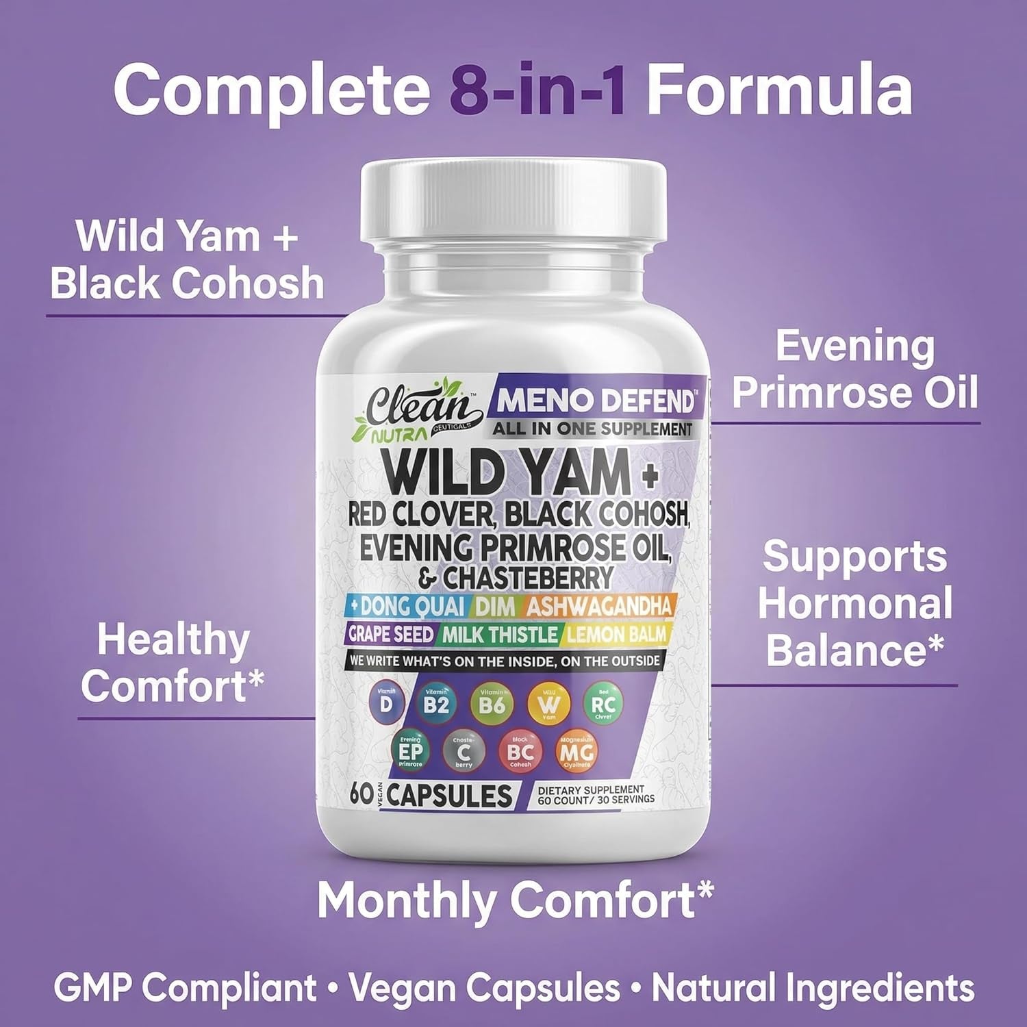 Clean Nutraceuticals Women's Hormone Balance Complex – 60 Capsules | Wild Yam, Black Cohosh, Dong Quai, DIM & Ashwagandha | Menopause & Hormonal Wellness Support