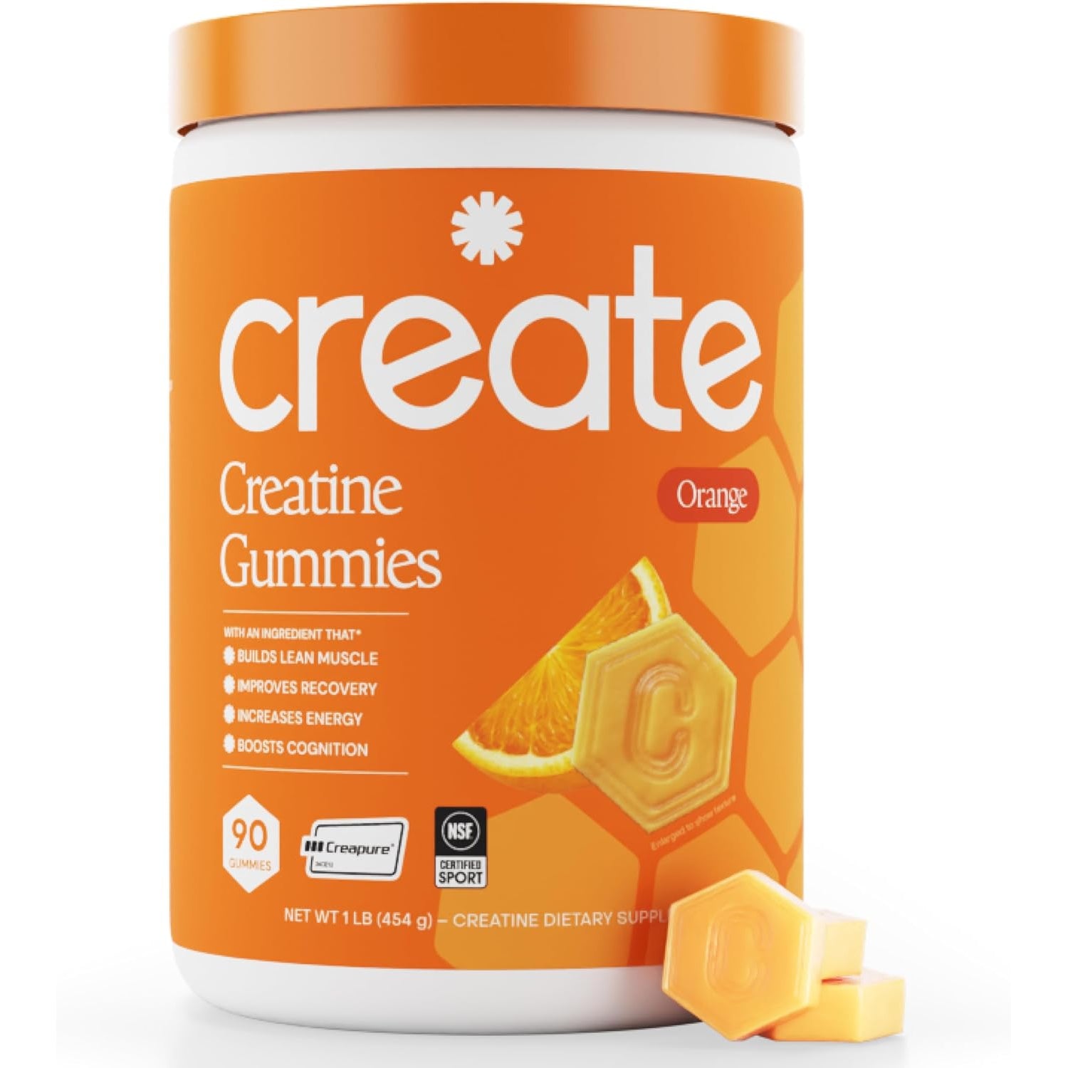 Create Creatine Monohydrate Gummies for Men & Women, Boost Focus, Strength, and Endurance, Anti-Melting Formula, Vegan, Gluten-Free, Non-Gmo, 1.5G of Creatine per Gummy (Orange)