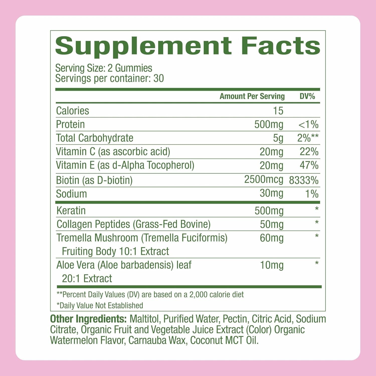 Wonderbeauty Hair, Skin & Nails Rejuvenation Gummies with Tremella Mushroom, Marine Collagen Peptides, Keratin, & Biotin – Watermelon Flavor, 60 Gummies