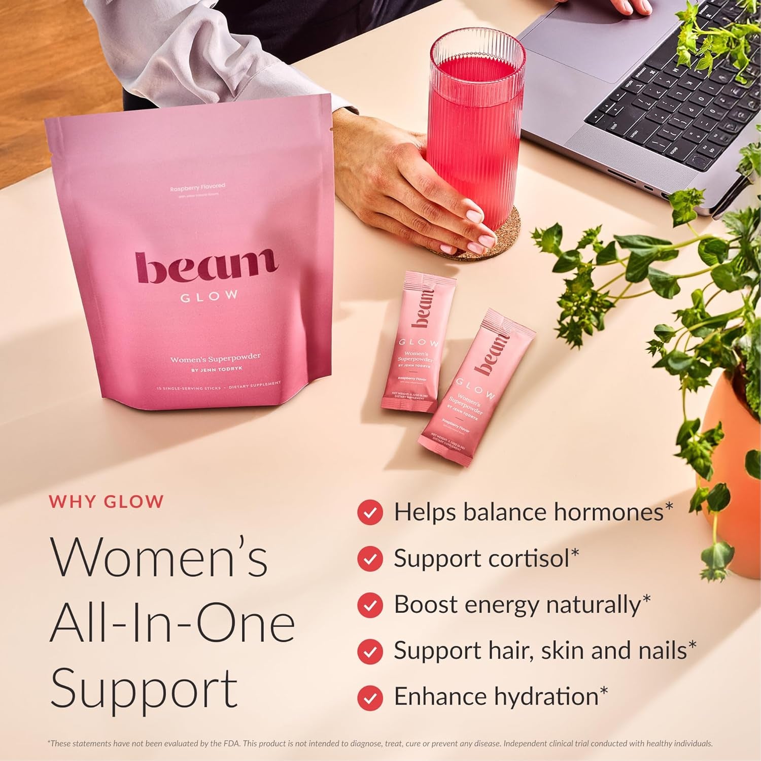 BEAM Glow Hormone Balance Supplement for Women – Cortisol Supplement for Women, PMS Relief Supplement, Perimenopause Support, Womens Vitamins, Thyroid Support with Ashwagandha & Selenium