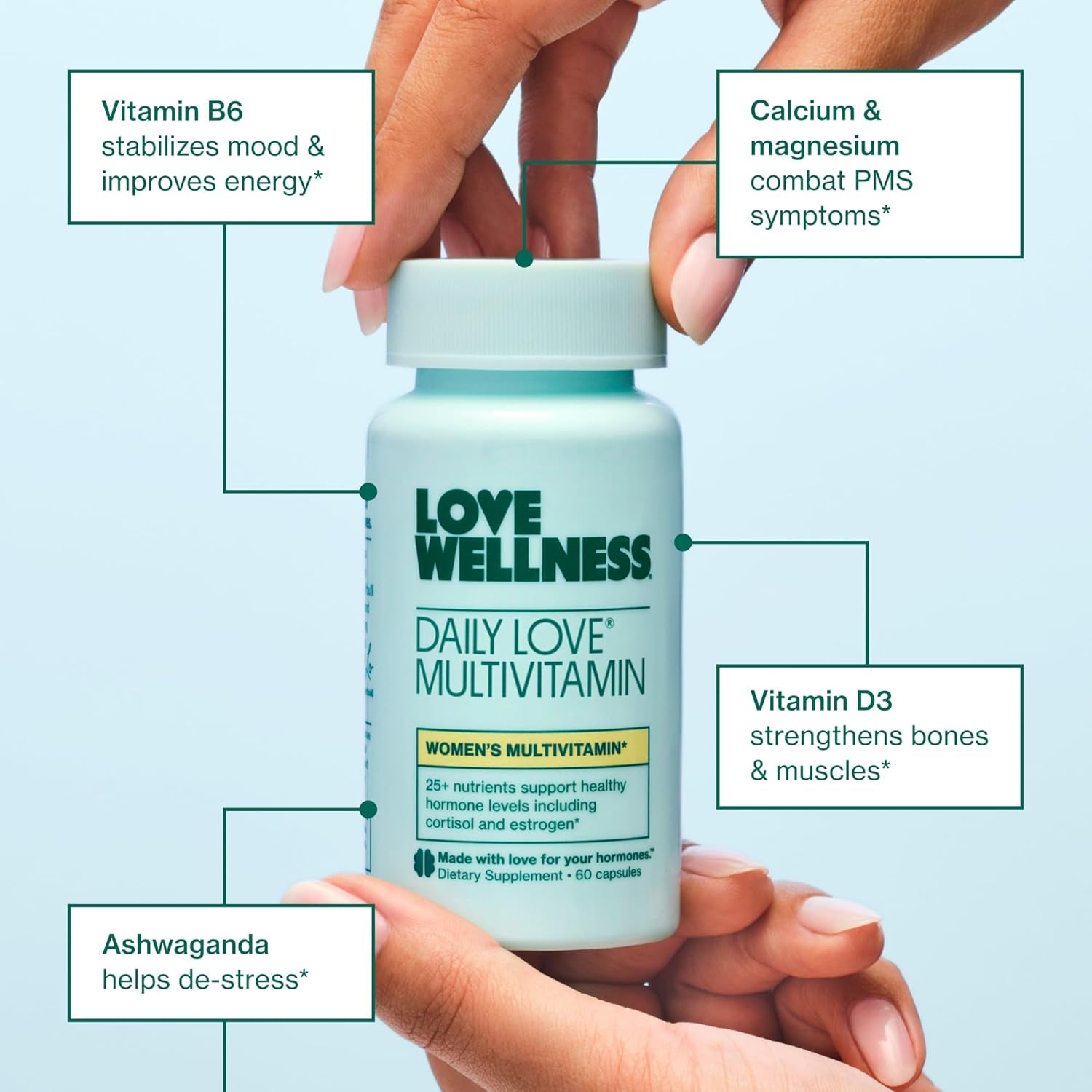 Love Wellness Daily Love Women's Multivitamin – Vitamin D, C, Iron, Biotin & Magnesium for Energy, Immune Health & PMS Support | 30-Day Supply