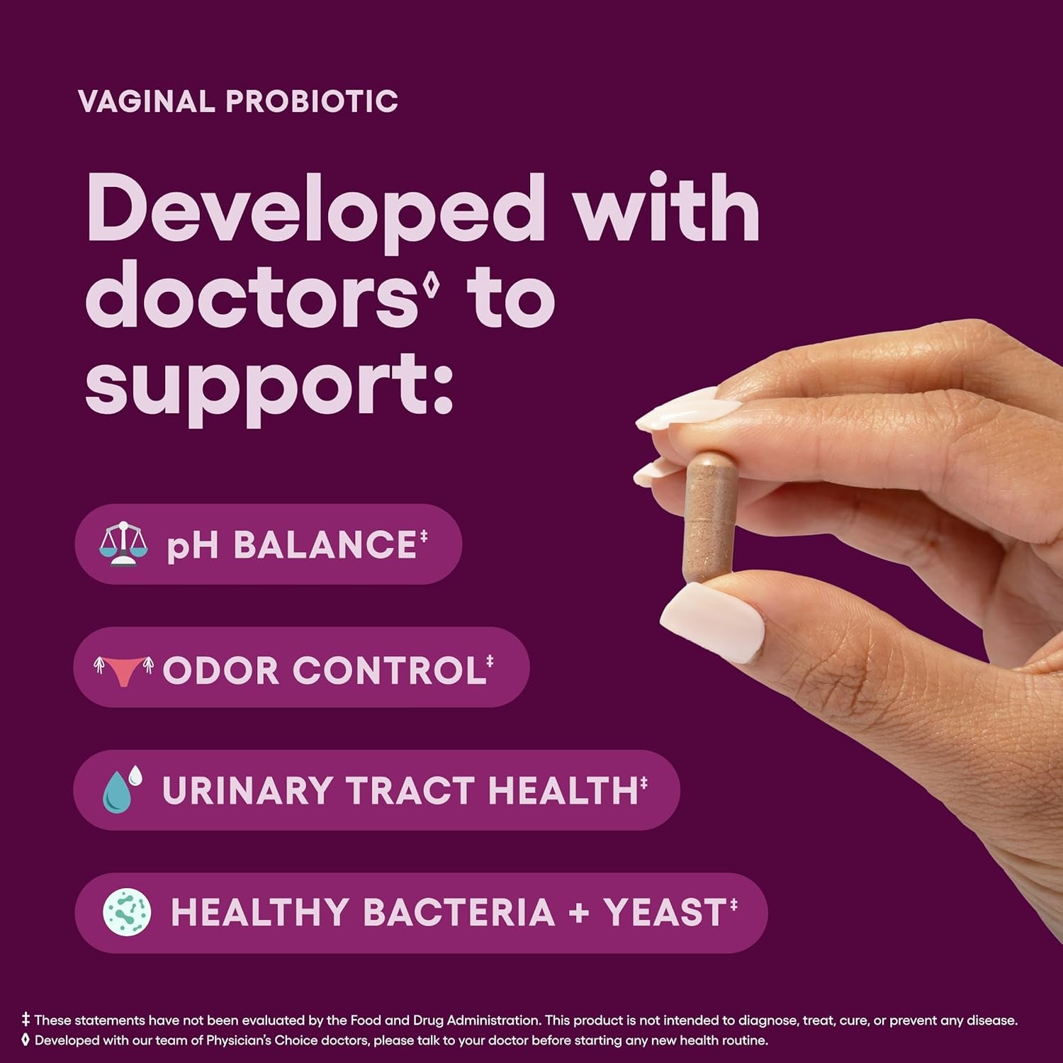 Physician's Choice Vaginal Probiotics – 6 Billion CFU, Cranberry & Prebiotics for pH Balance & Feminine Health | 60 Capsules