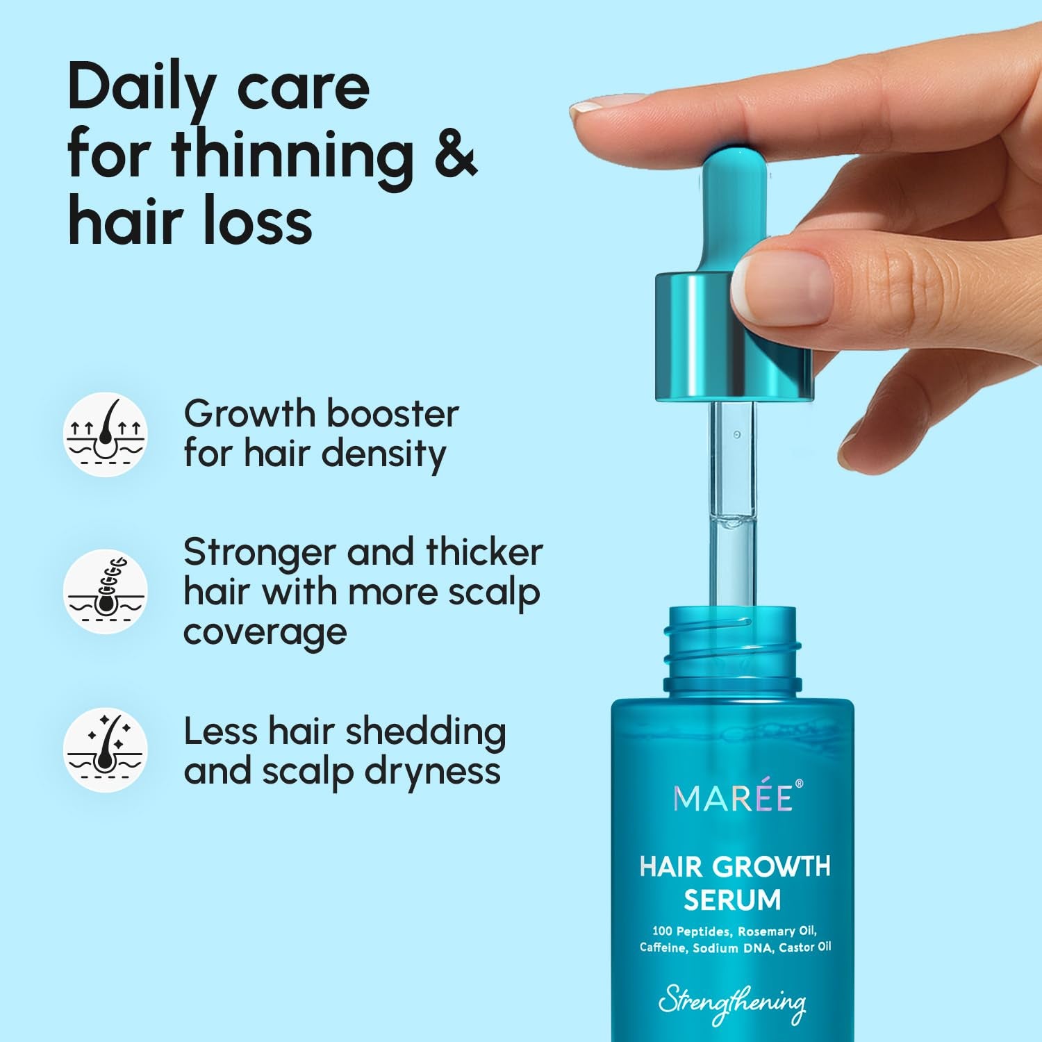 MAREE Hair Growth Serum – Caffeine, Peptides & Rosemary Oil for Thicker, Fuller Hair | 120ml
