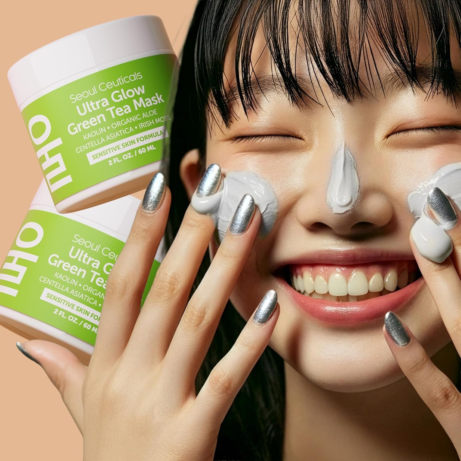 SeoulCeuticals Korean Green Tea & Centella Asiatica Face Mask – Aloe Vera Hydrating Wash-Off Mask for Sensitive Skin | 60ml | K-Beauty