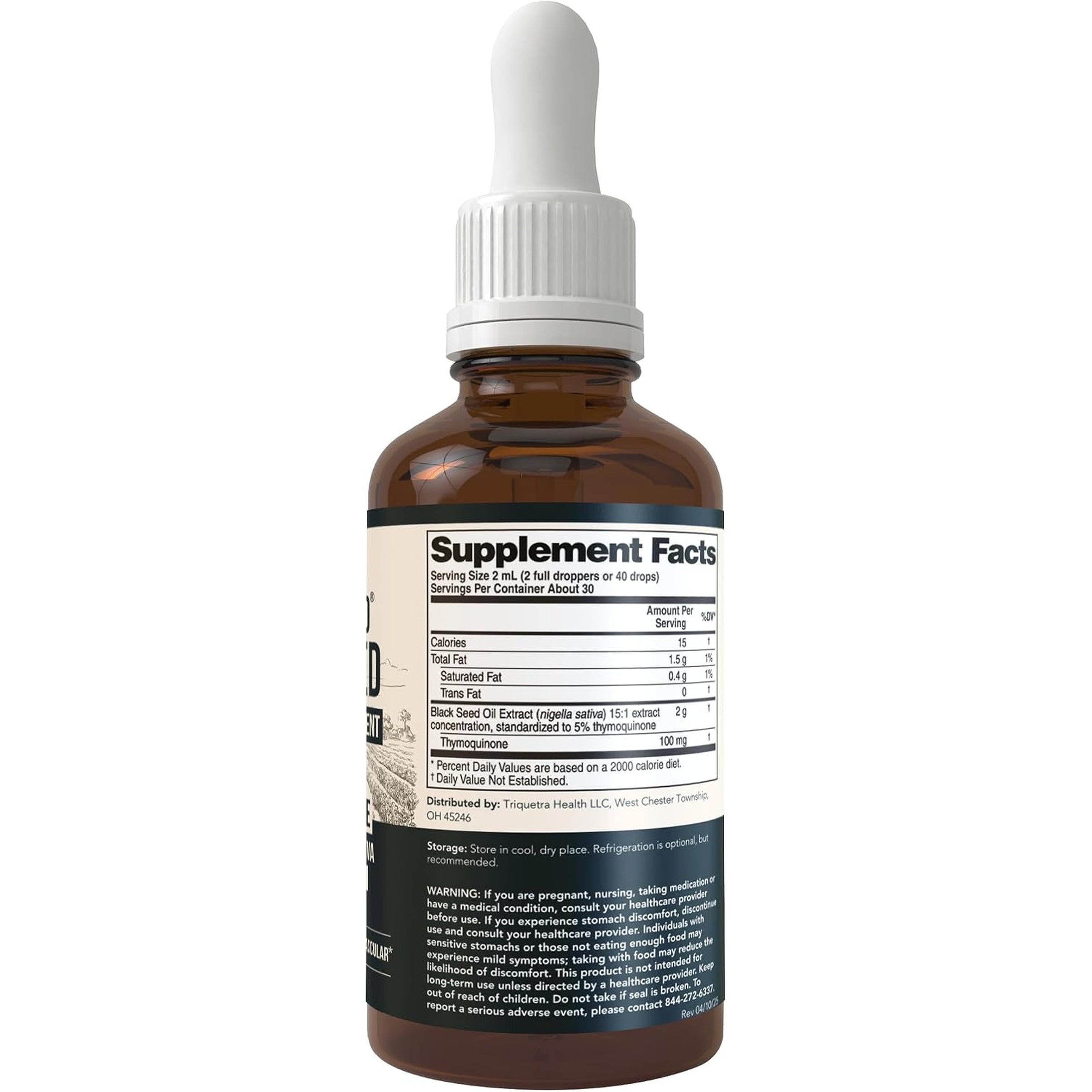 Black Seed Oil Liquid | 5% Thymoquinone - Tq-Advanced® | High Potency - 100 Mg per Serving - 15:1 Concentrate from Nigella Sativa Extract, Raw Form, Vegan Formula, Glass Bottle (30 Servings)